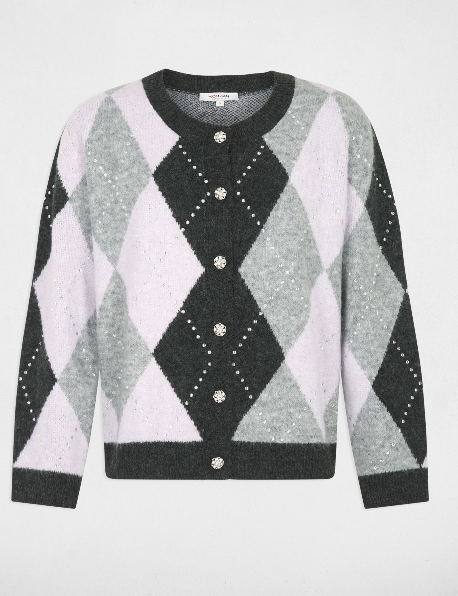 Strickjacke mit Jacquard und Rundhals mittelgrau damen