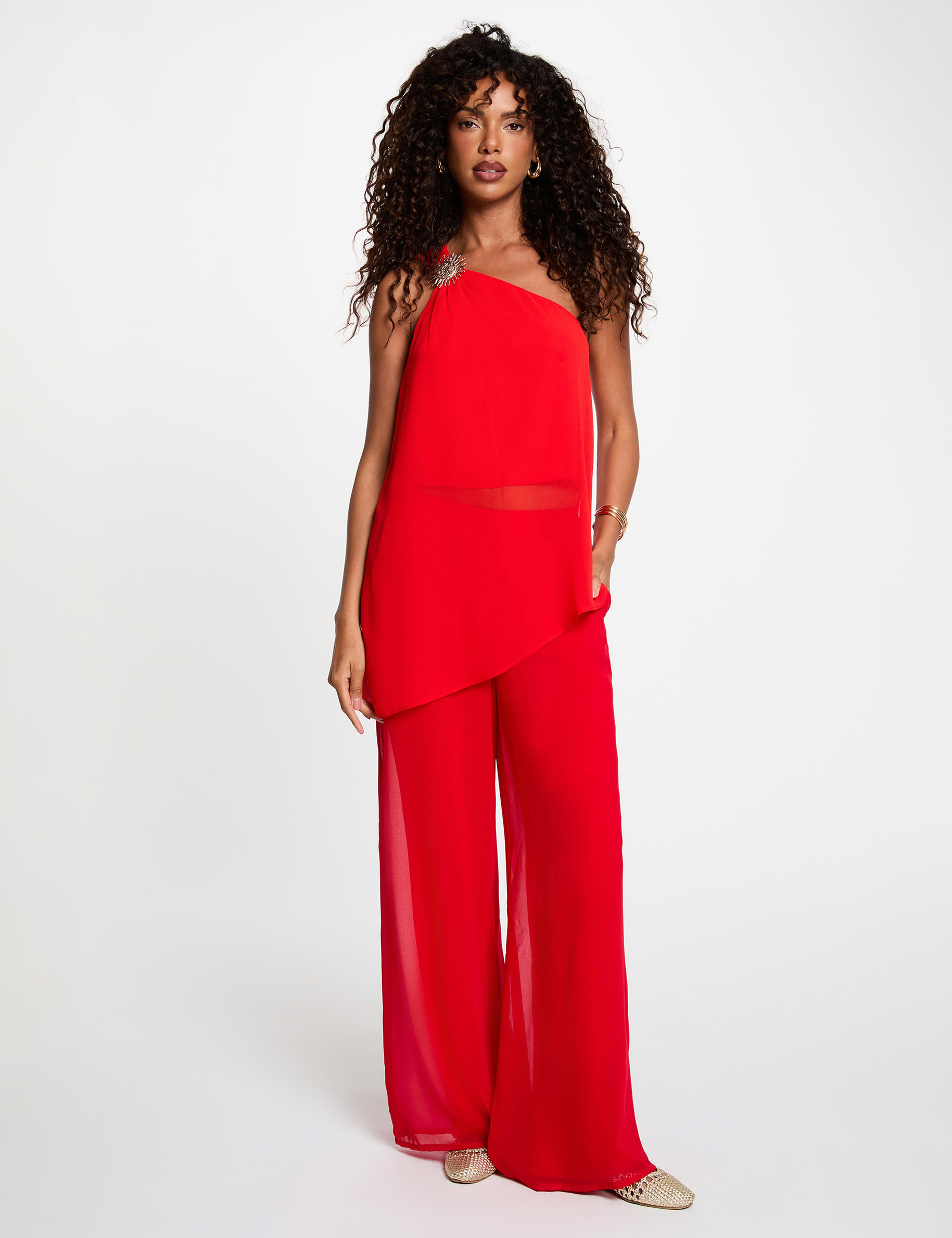 Asymmetrisches Voilentop rot damen
