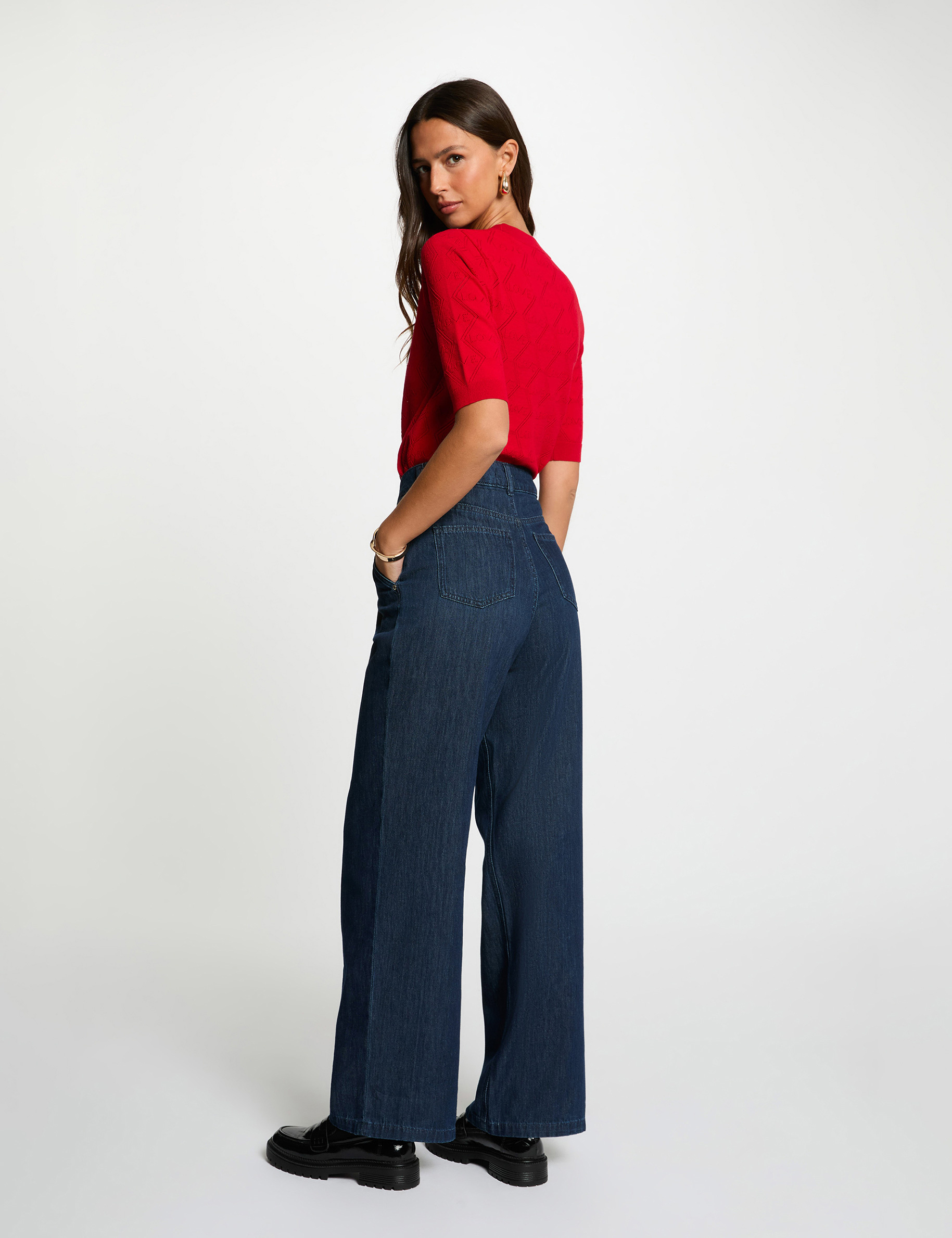 Pull ajour&eacute; manches 3/4 rouge femme