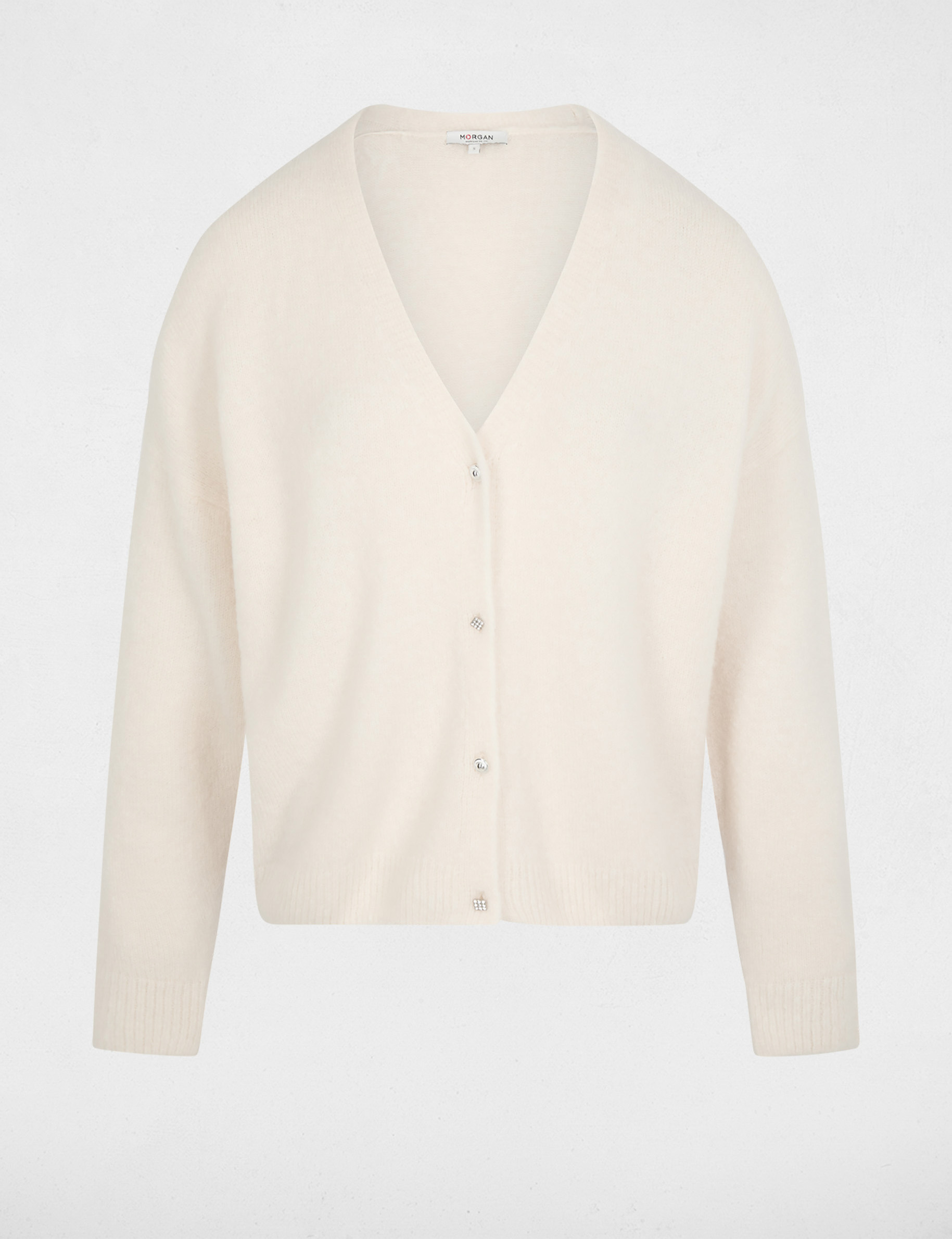 Gilet tricot col v ivoire femme