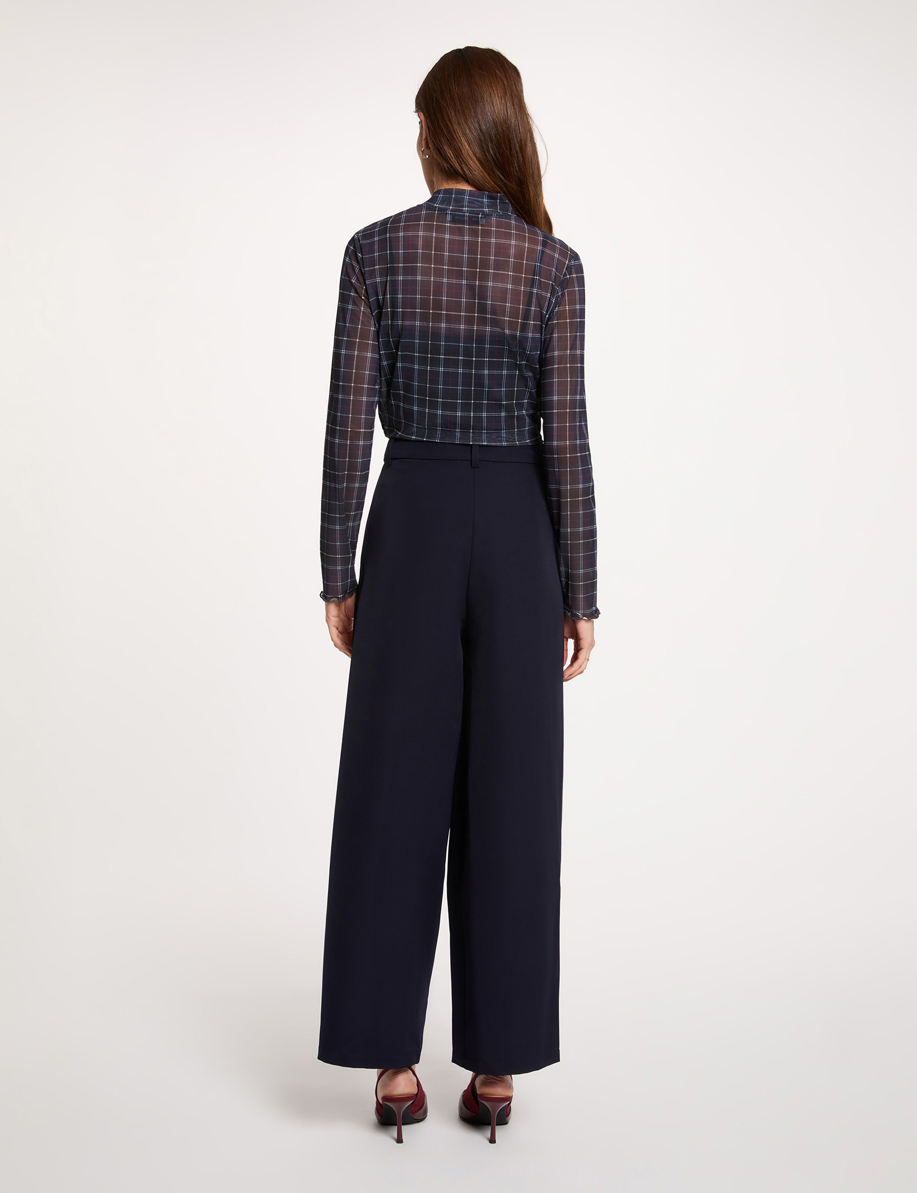 Weit geschnittene hochgeschnittene Hose marineblau damen