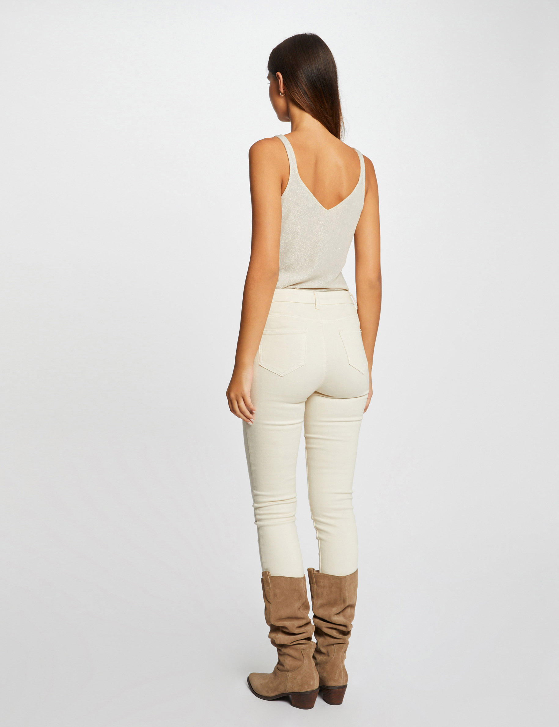 v ausschnitt top mit metallic faden elfenbein damen V-Ausschnitt-Top mit Metallic-Fäden elfenbein damen