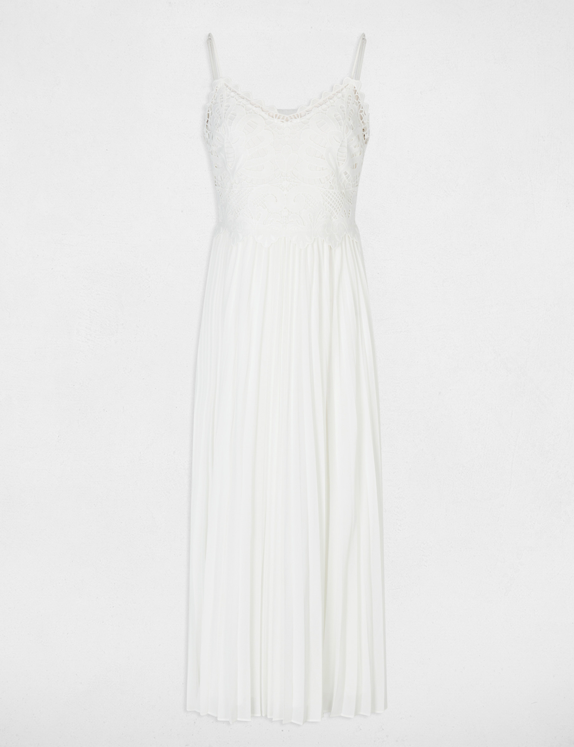 Langes Kleid aus Spitze weiss damen