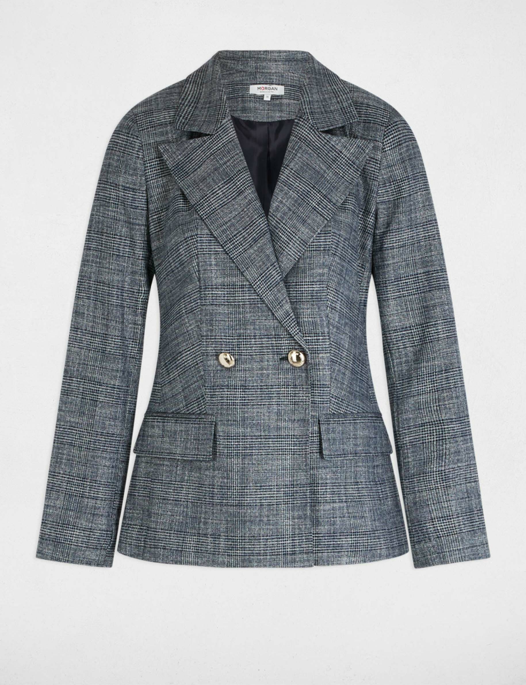 kurze jacke mit karomuster marineblau damen Kurze Jacke mit Karomuster marineblau damen