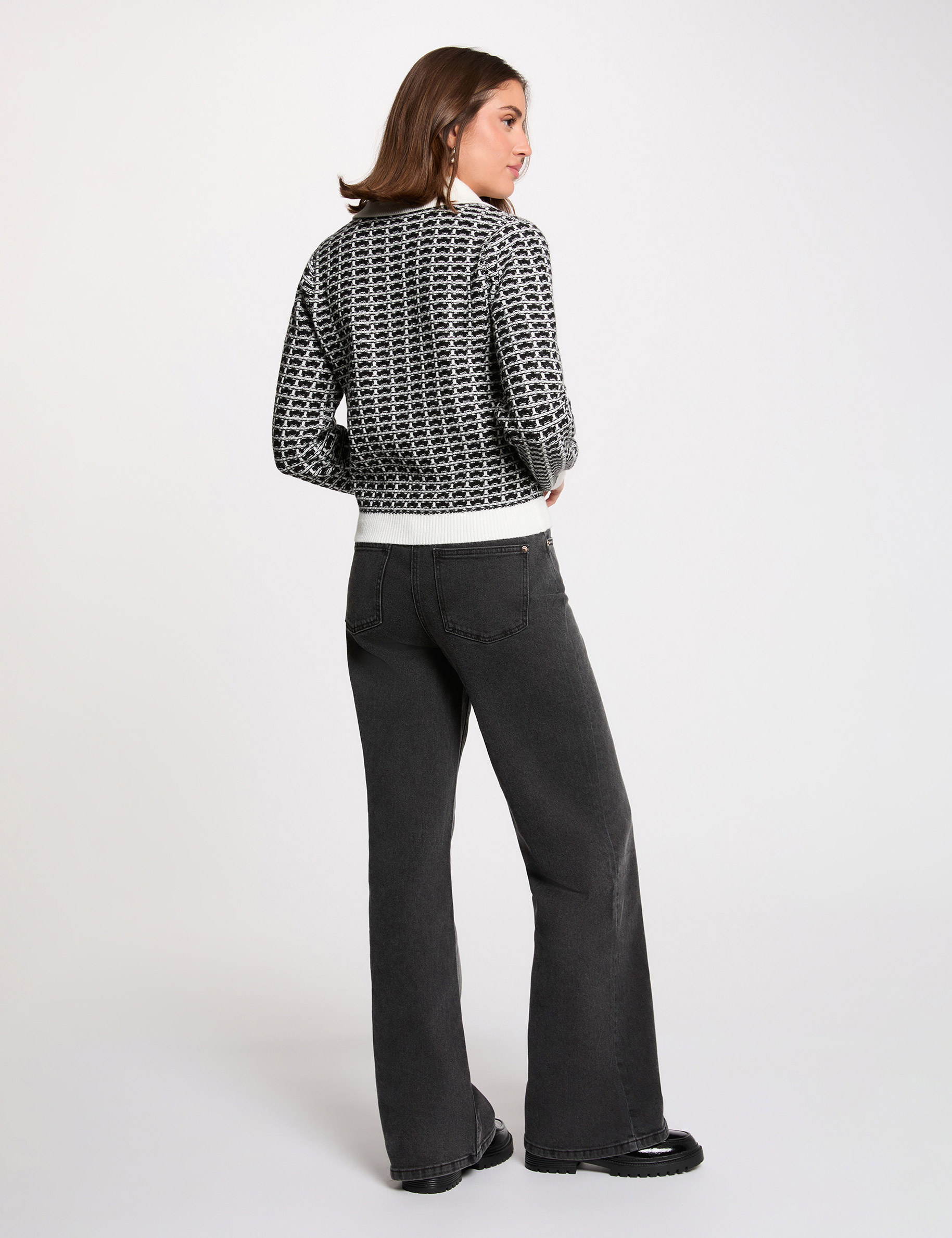 Jacquard-Jacke mit Fischgr&auml;tmuster schwarz damen