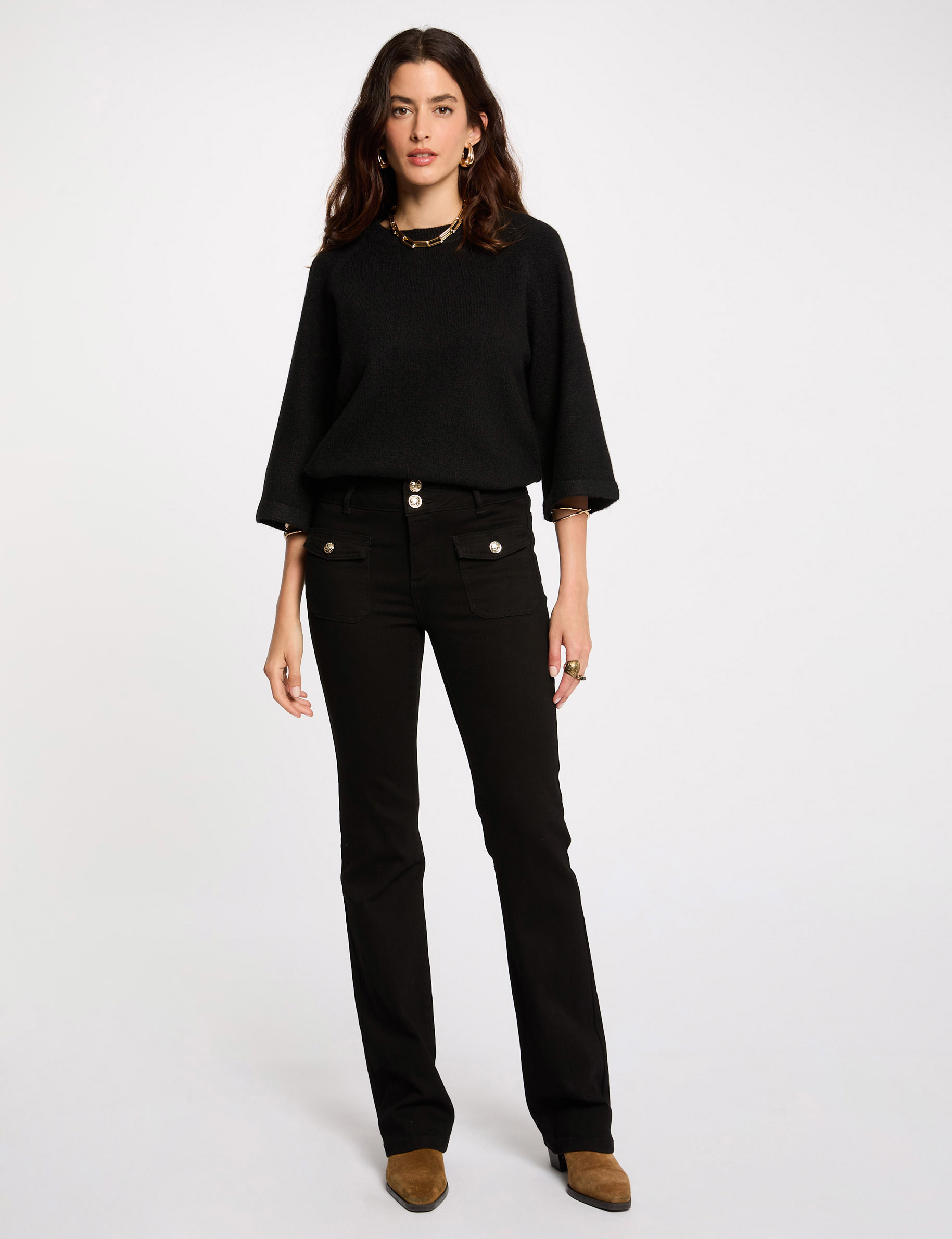 bootcut jeans mit pattentaschen schwarz damen Bootcut-Jeans mit Pattentaschen schwarz damen