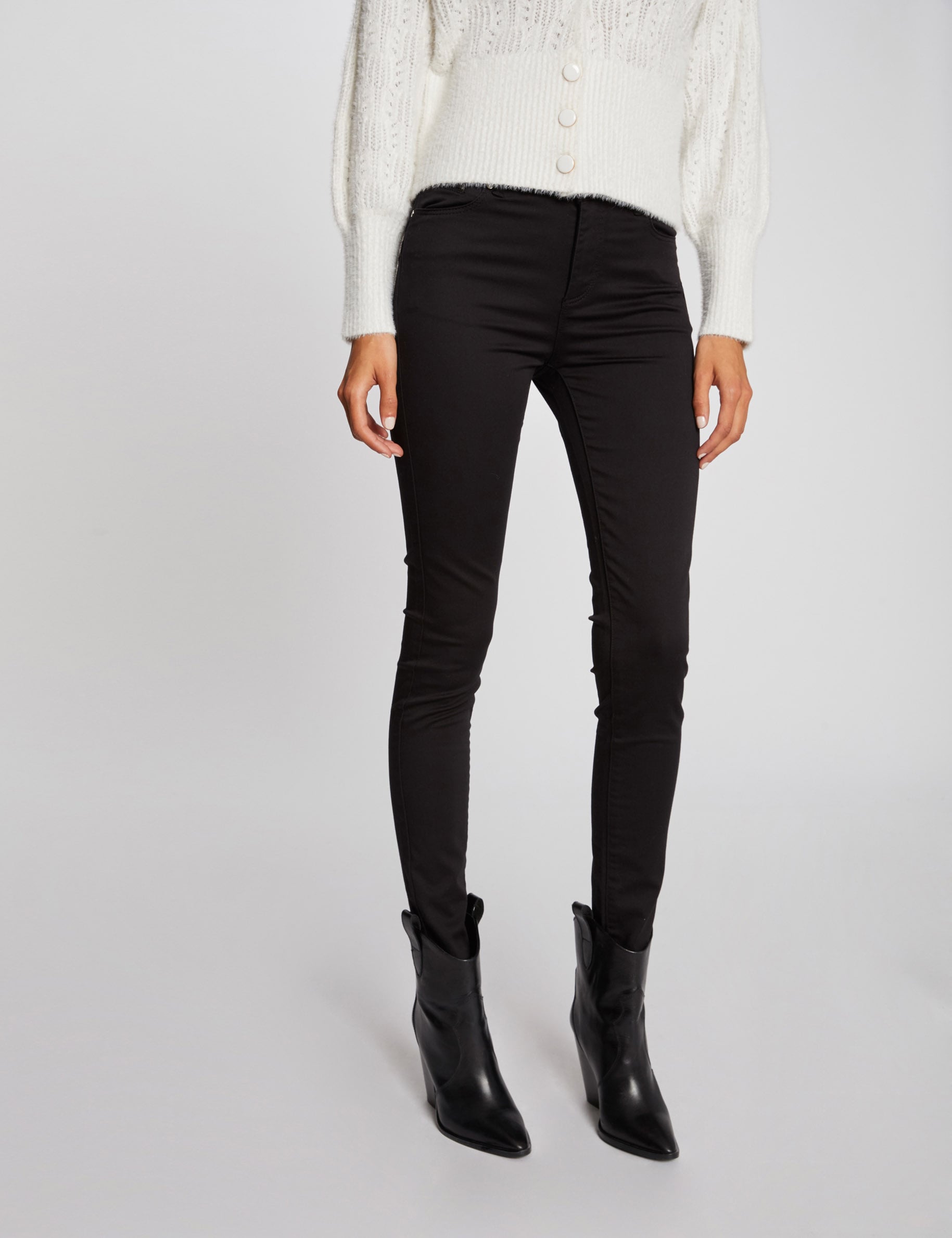 Pantalon slim satin noir femme