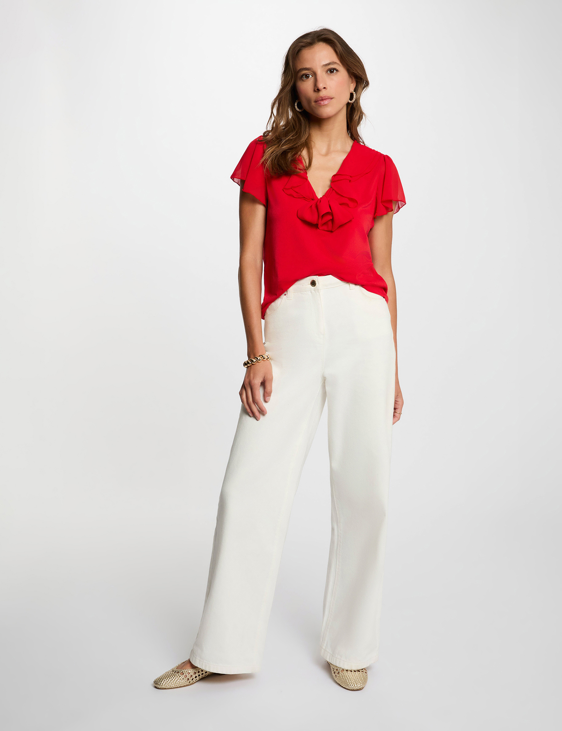 T-Shirt mit Lavalli&egrave;re-Kragen leuchtend rot damen