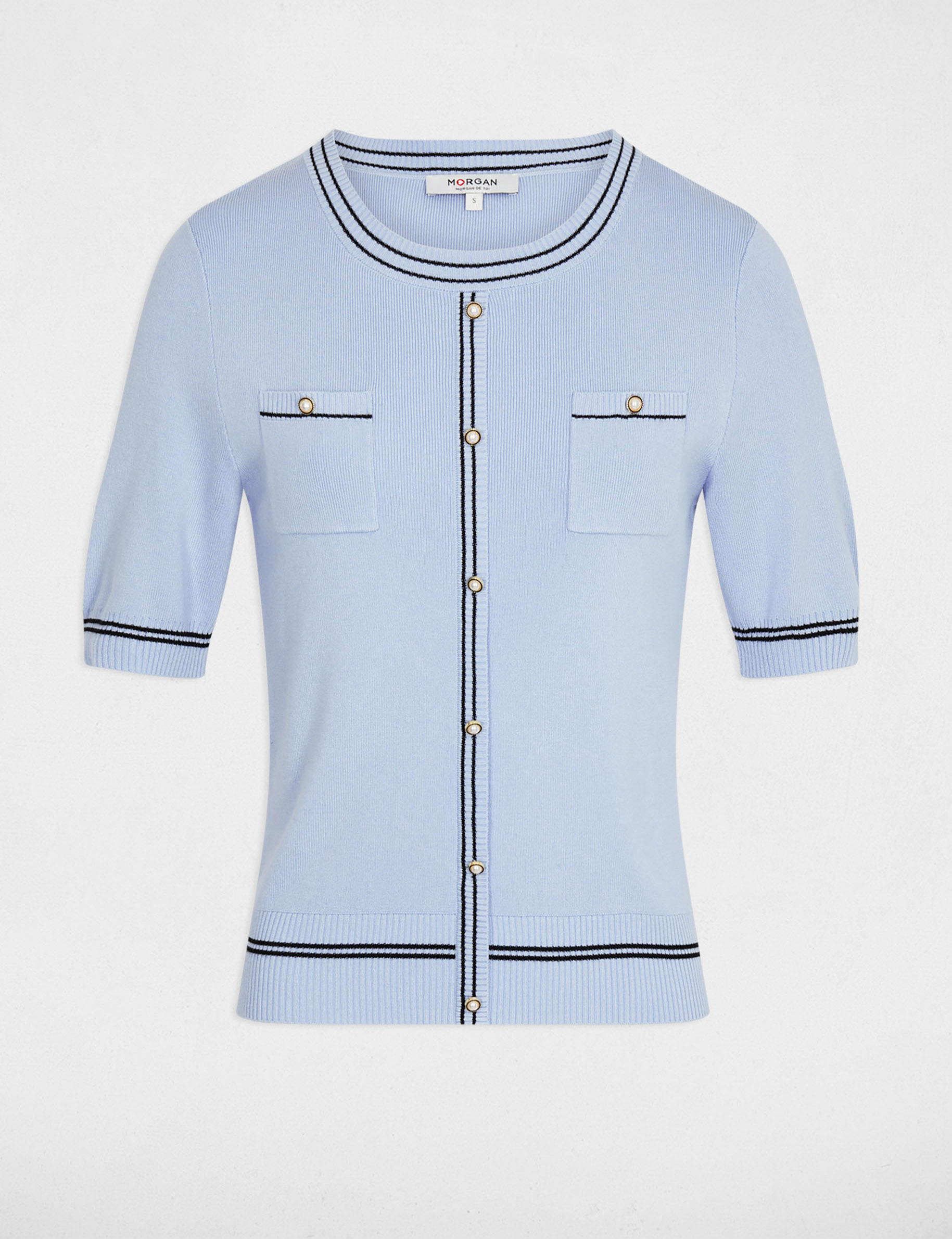 Gilet ajust&eacute; manches courtes bleu ciel femme