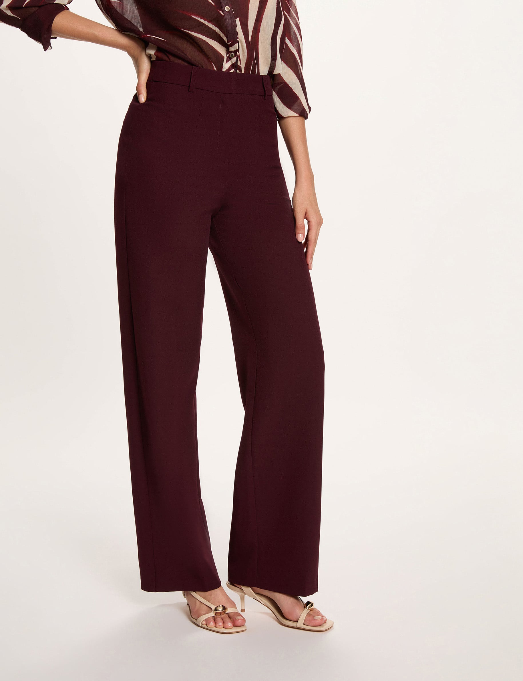 Pantalon droit &agrave; pinces prune femme