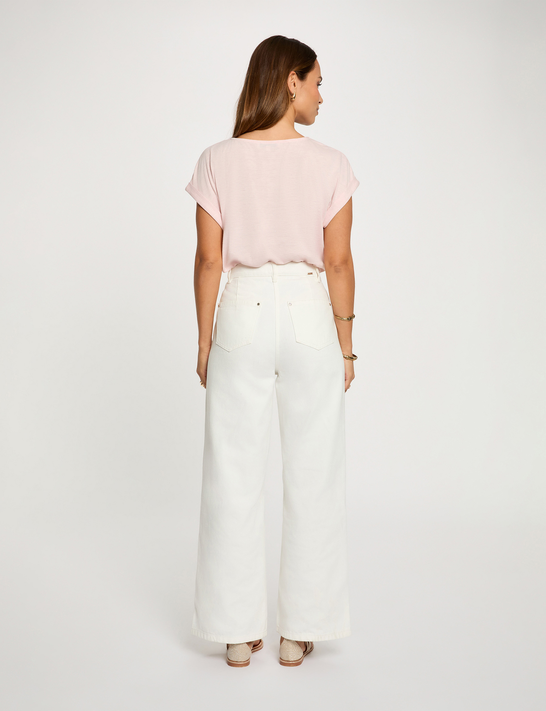 V-Ausschnitt T-Shirt mit kurzen &Auml;rmeln hellrosa damen