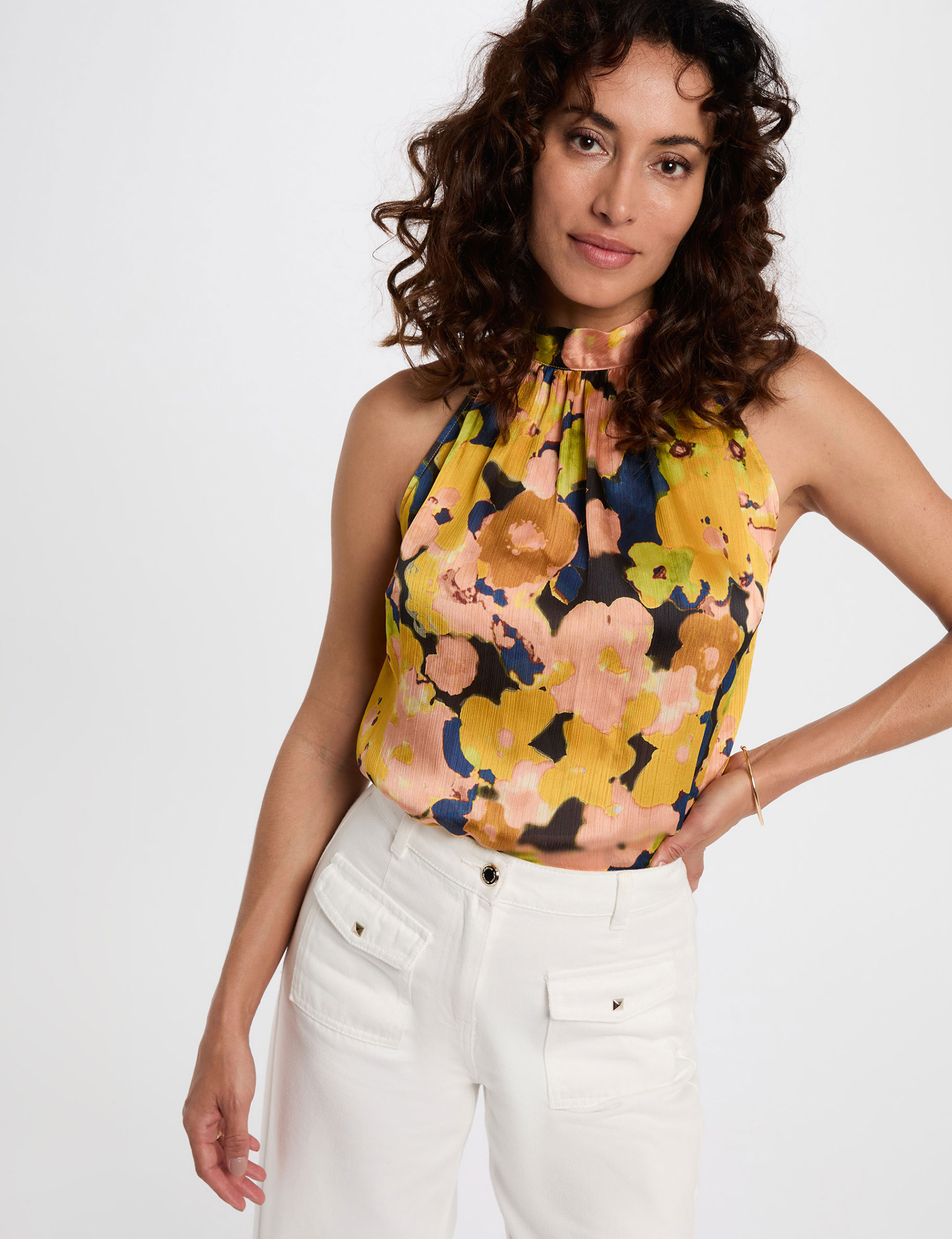 top fluide col montant multicolore femme Top fluide col montant multicolore femme