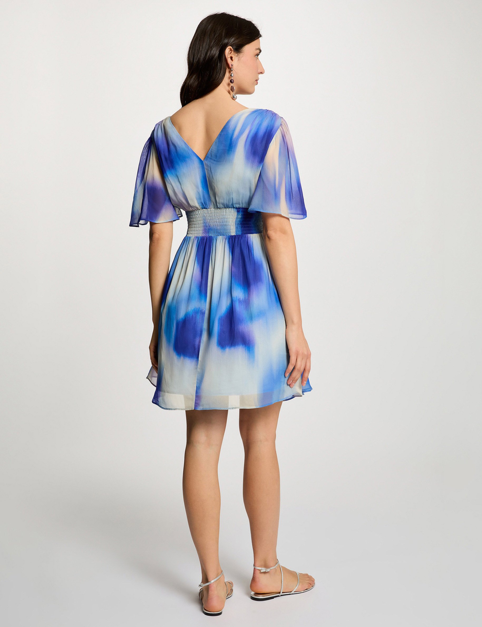 Robe courte col v multicolore femme