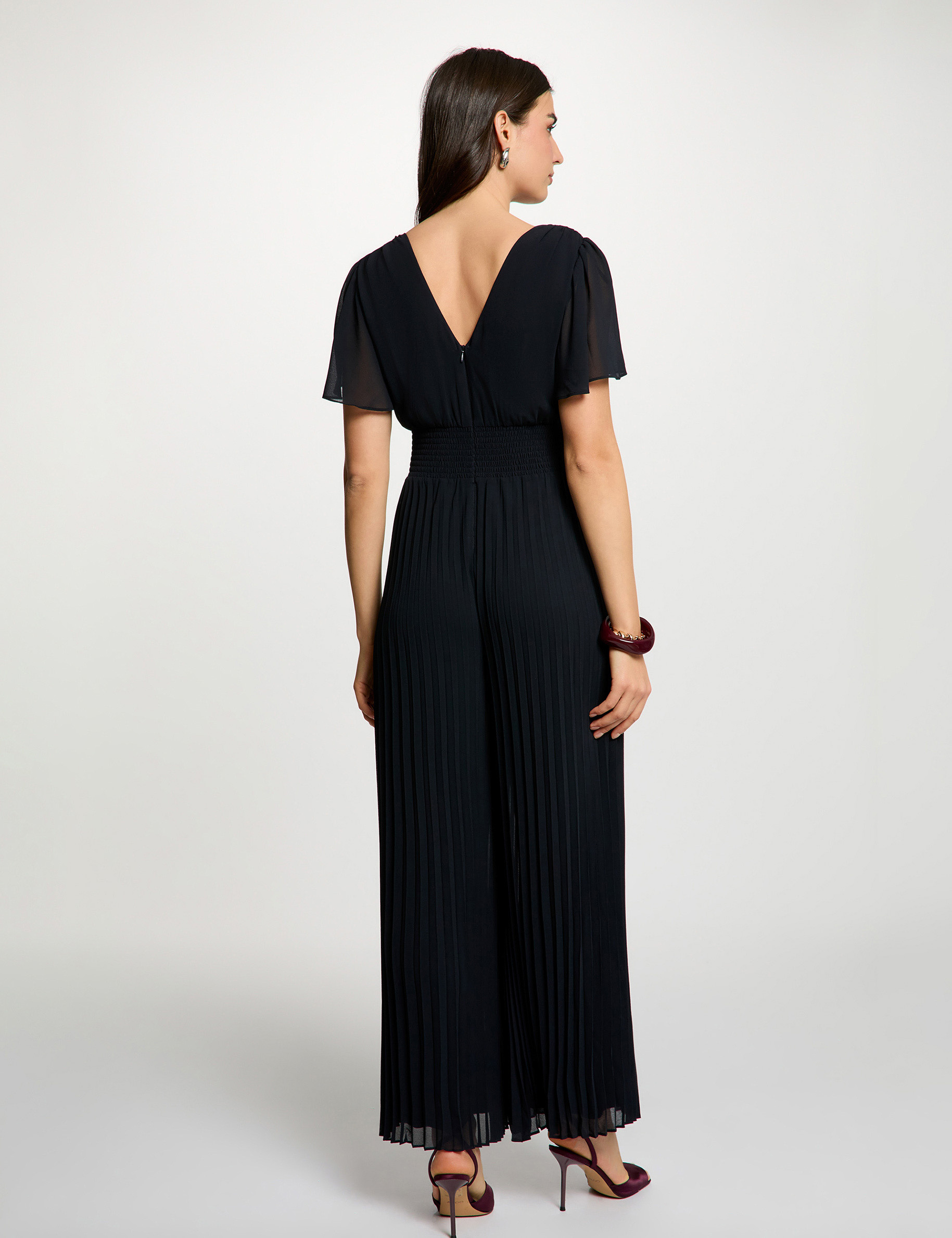 Plissierte V-Ausschnitt-Kombination marineblau damen