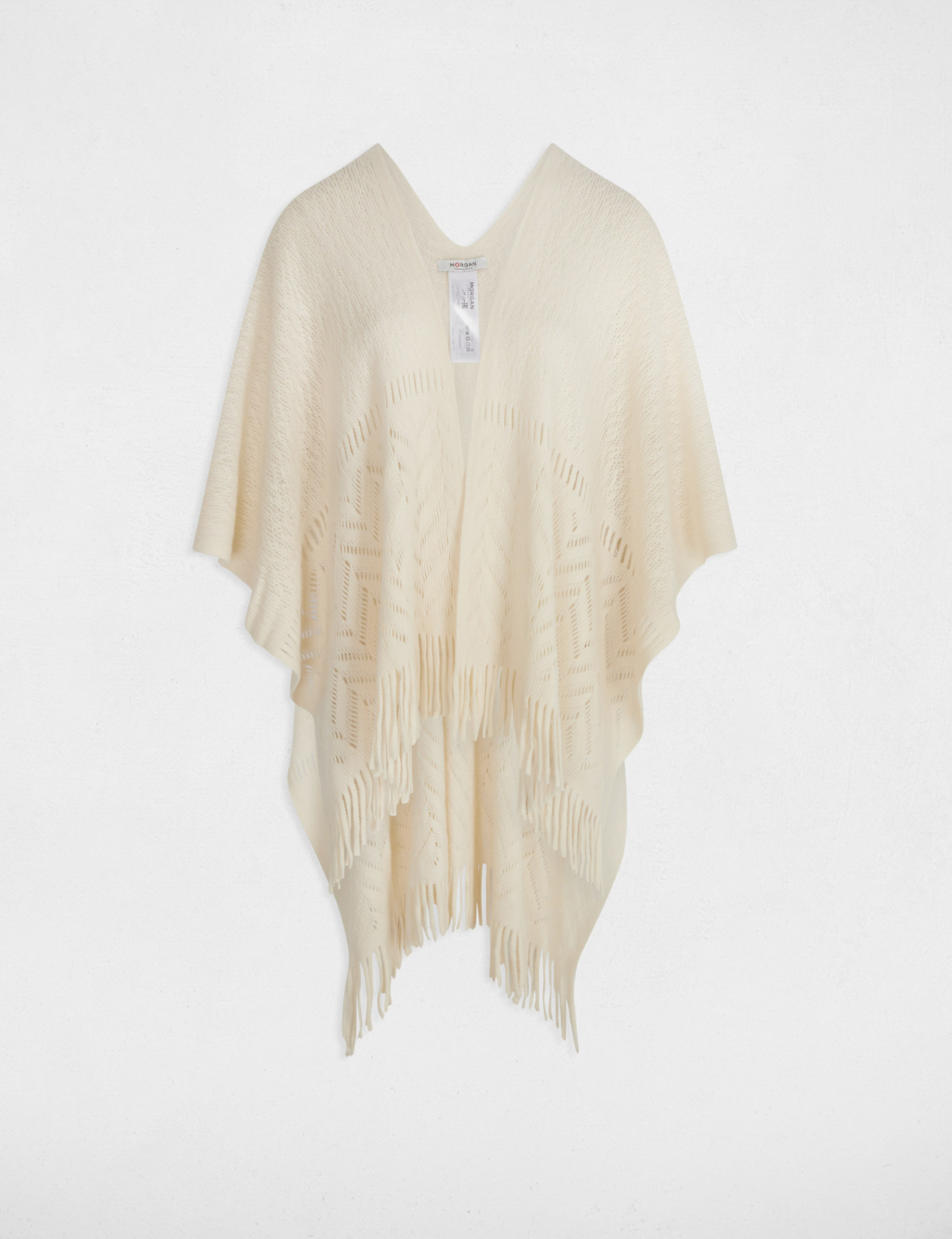 cape tricot a franges ivoire femme Cape tricot à franges ivoire femme