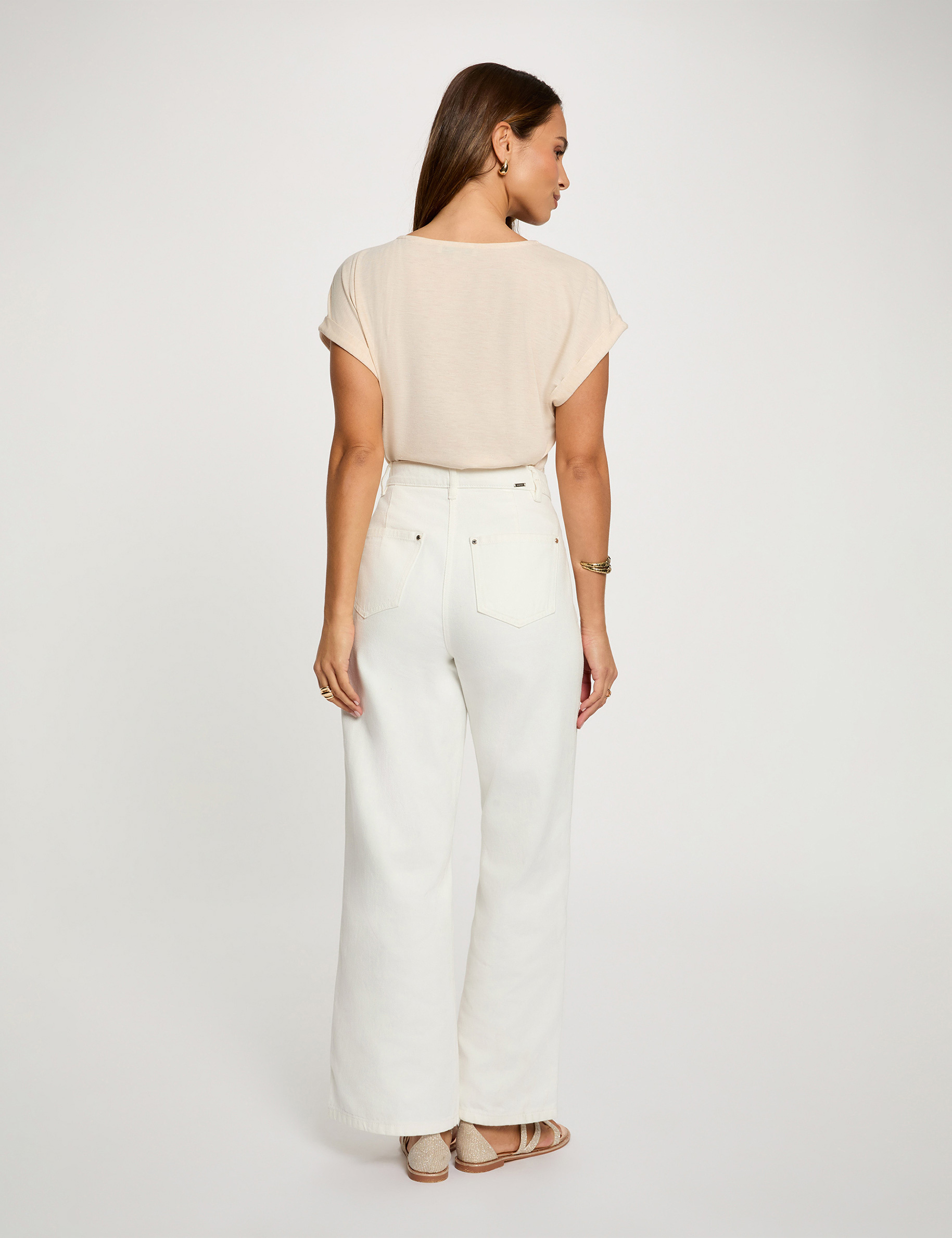 V-Ausschnitt T-Shirt mit kurzen &Auml;rmeln beige damen