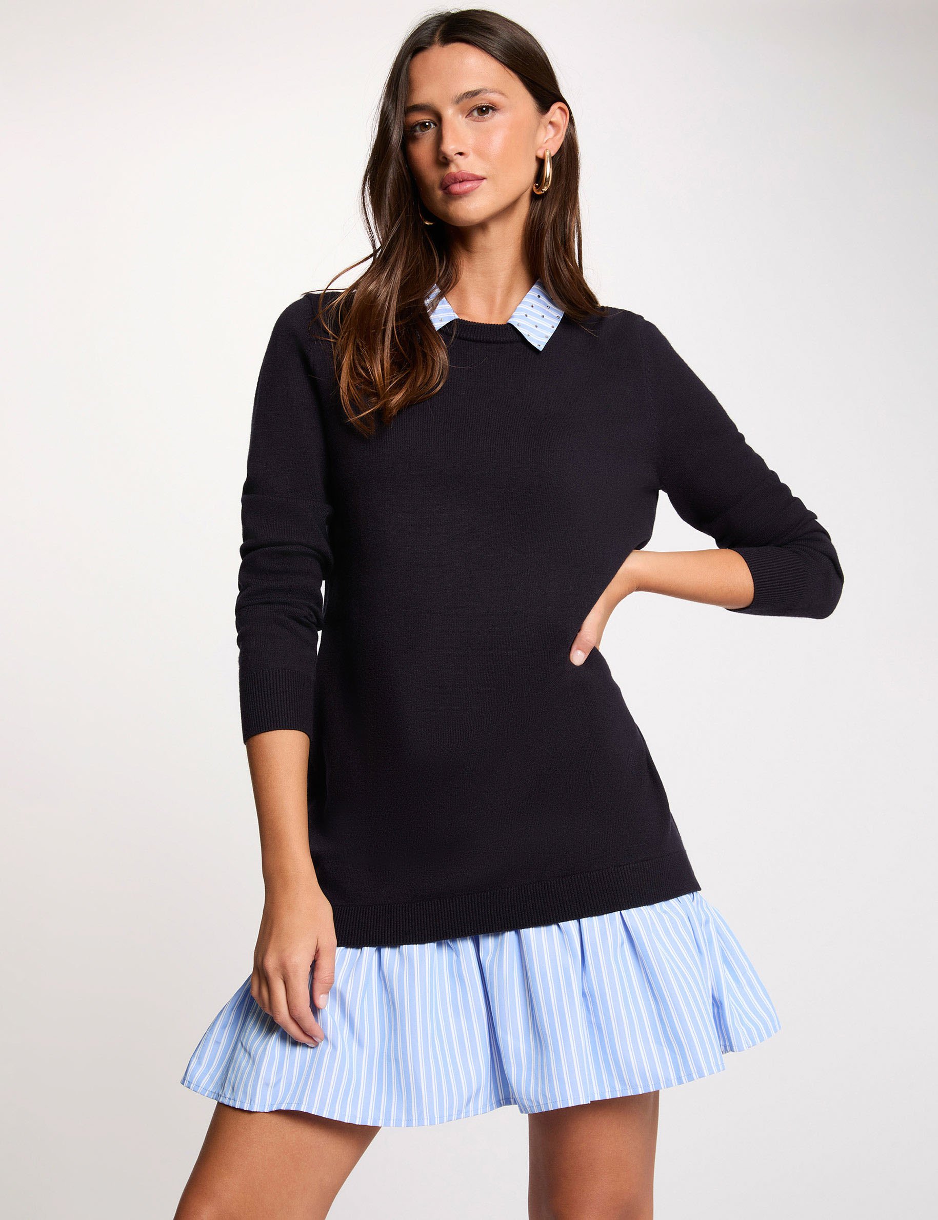 Strickkleid mit Reverskragen marineblau damen