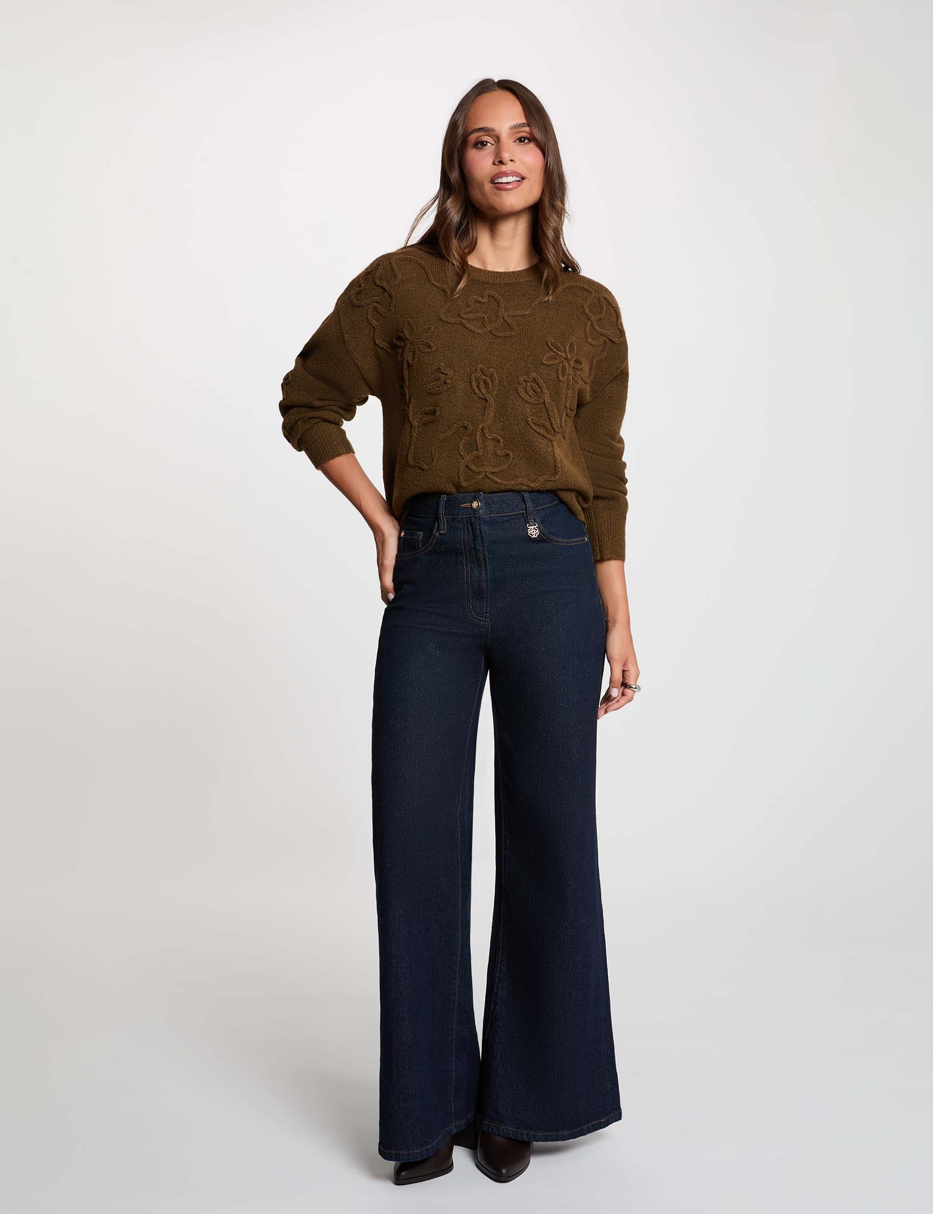 Pullover mit Rundhals und Muster khakigr&uuml;n damen