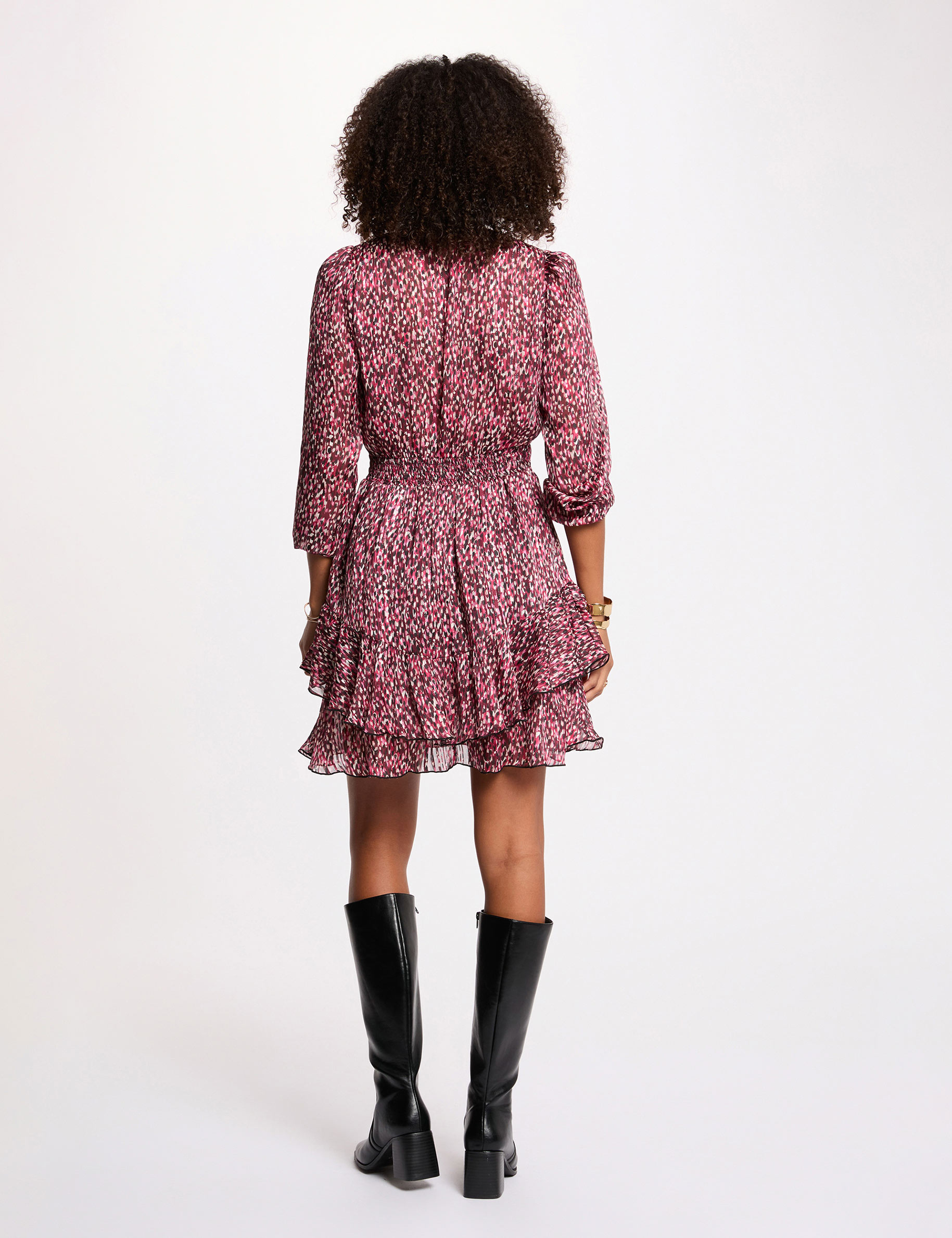 Kurzes Kleid mit V-Ausschnitt mehrfarbig damen