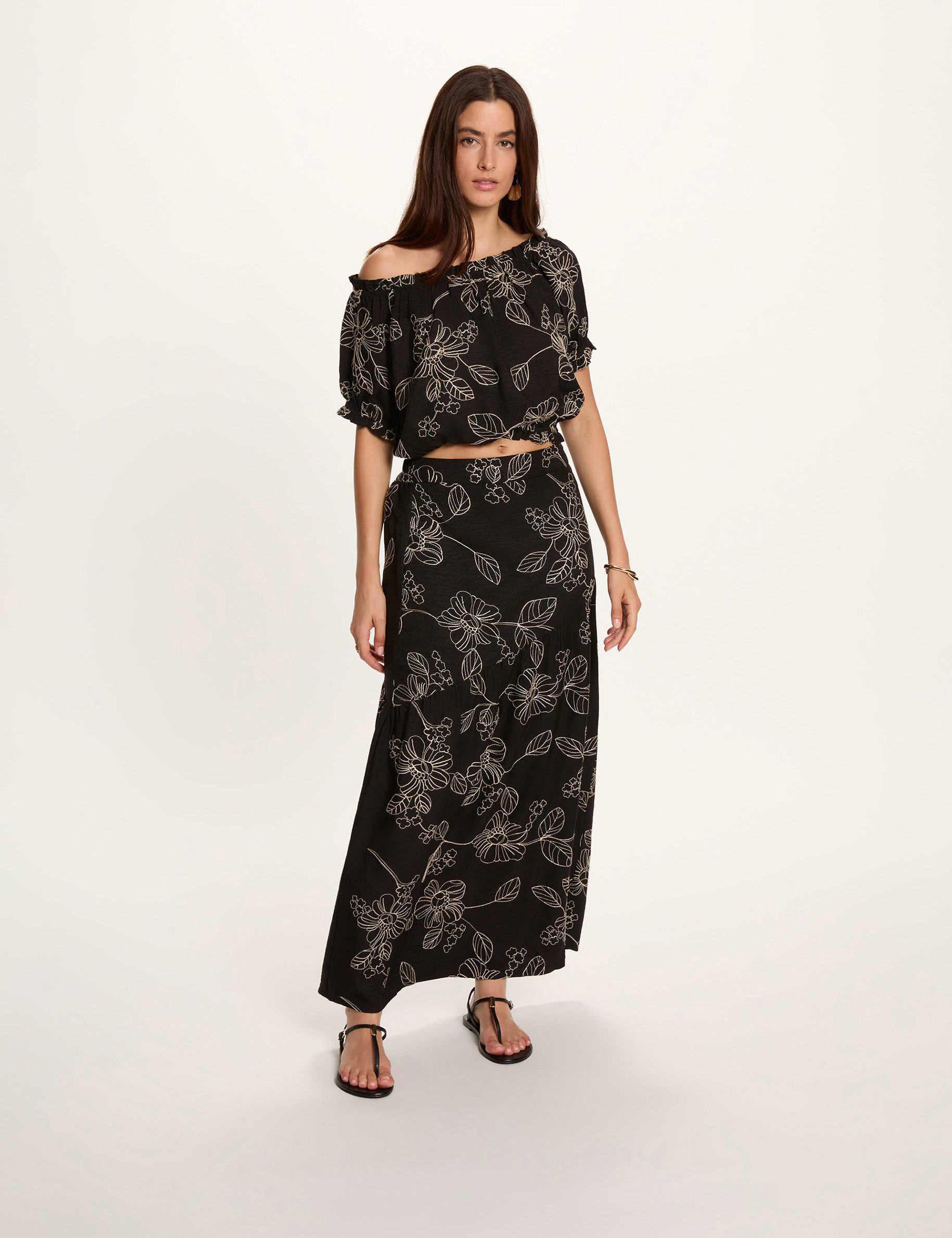 Jupe longue taille haute noir femme