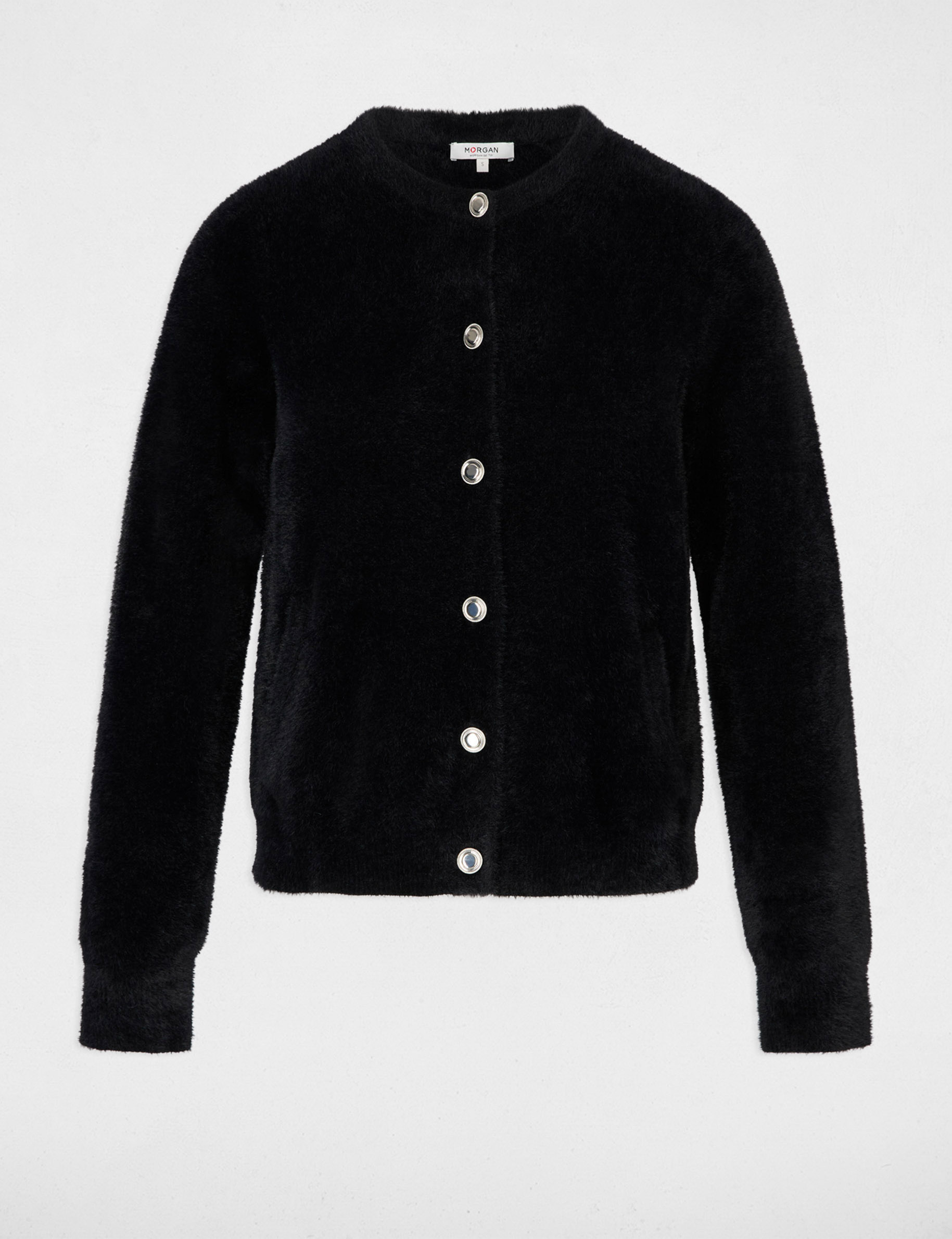 Gilet maille duveteuse noir femme