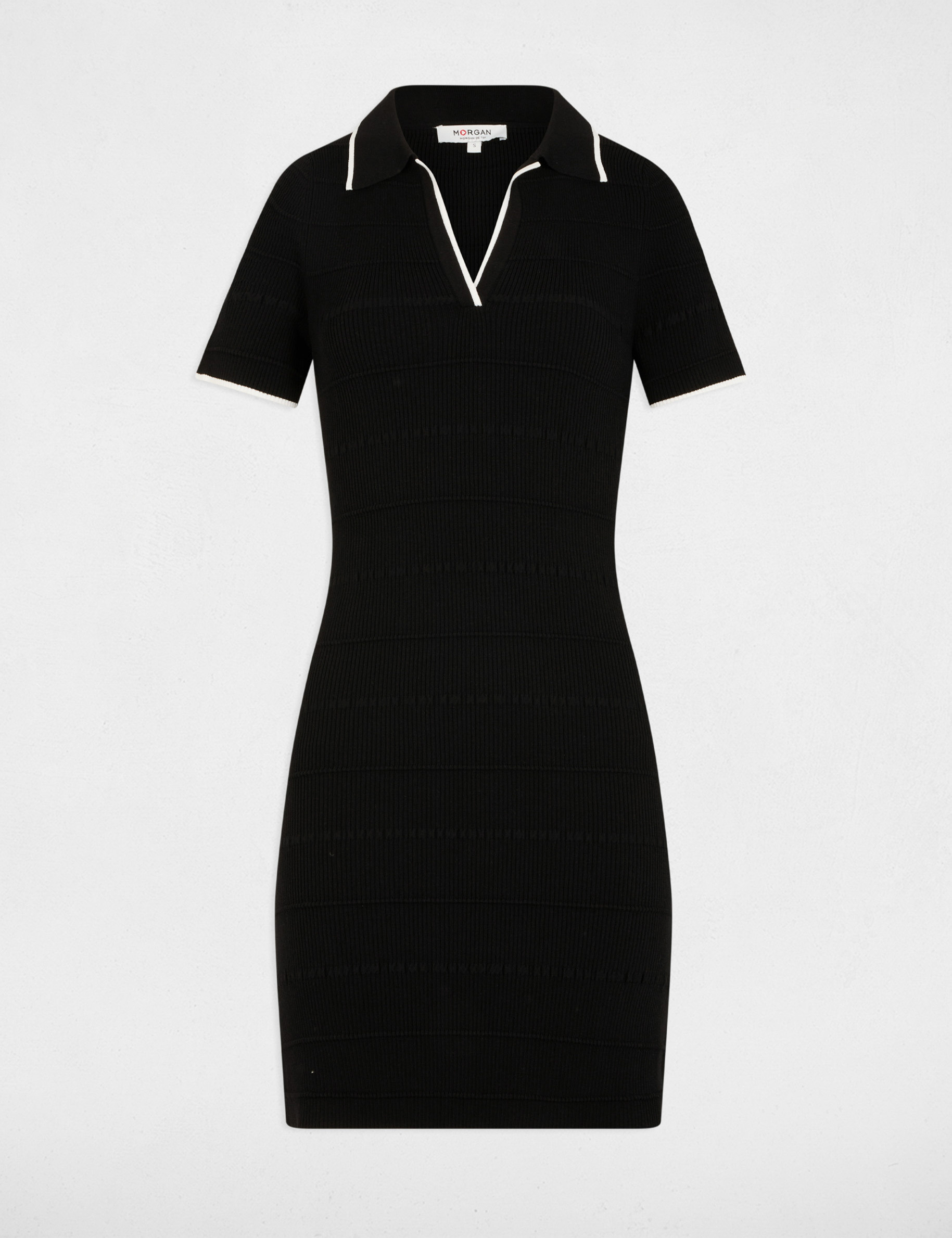 Robe tricot courte ajustée noir femme