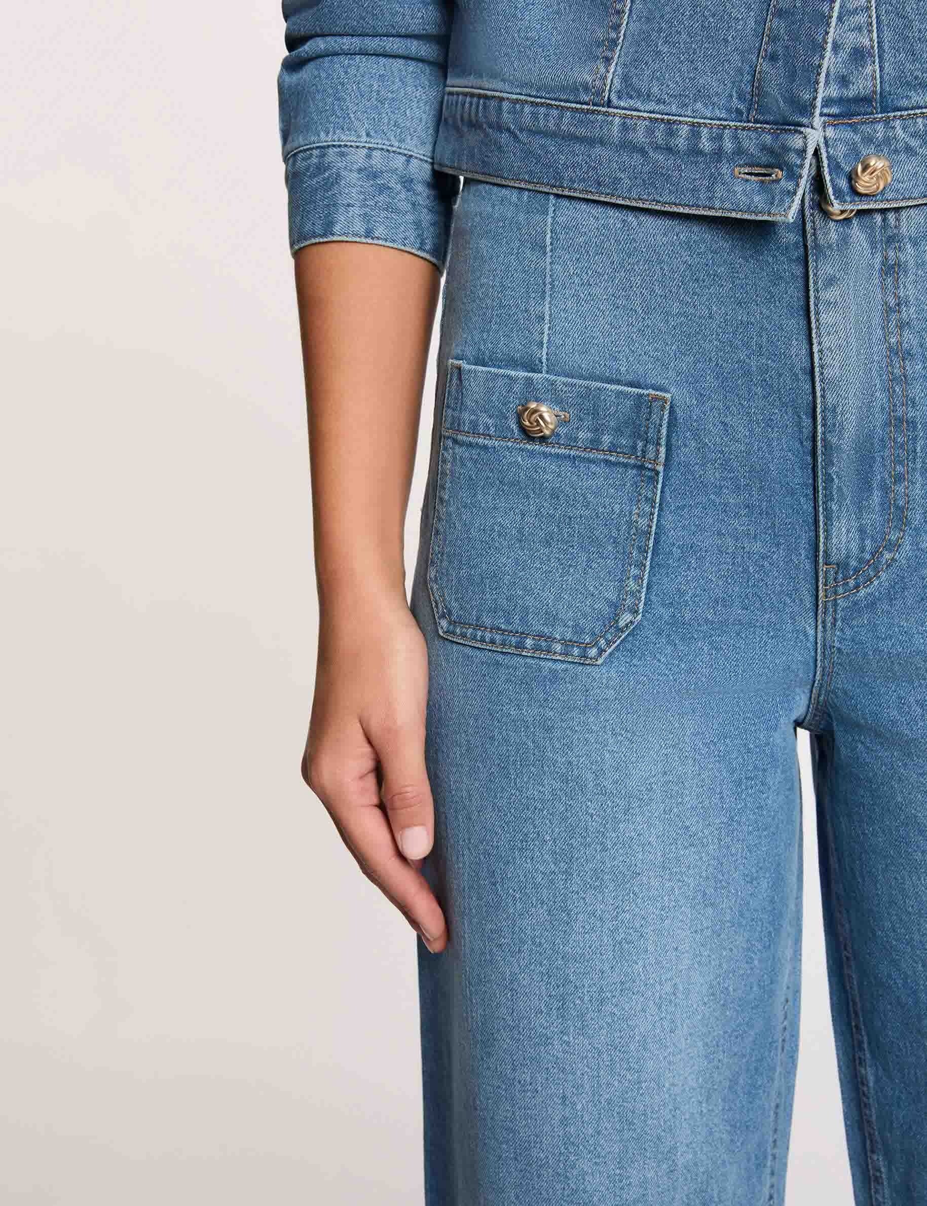 Weite hochgeschnittene Hose stone denim damen