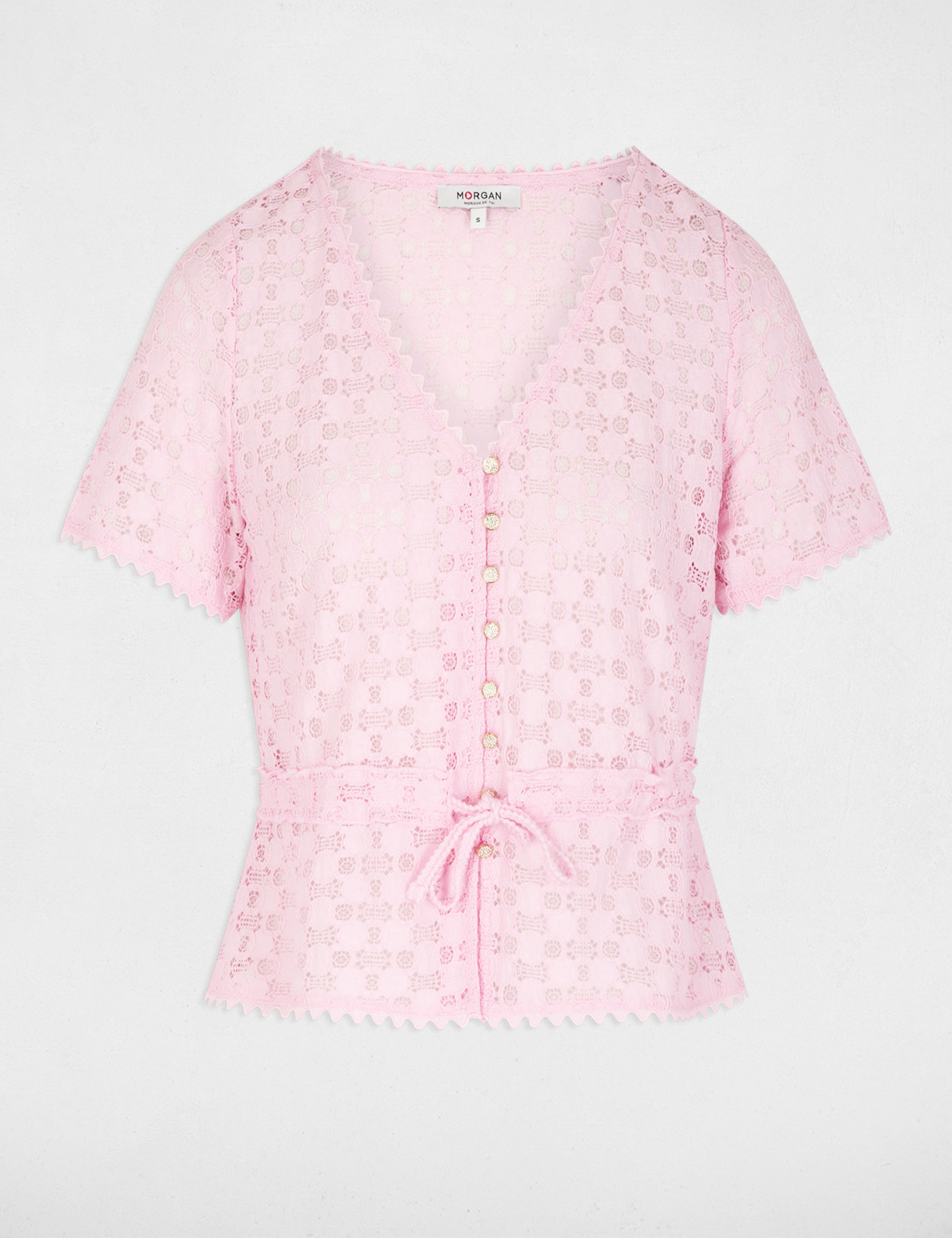 T-shirt manches courtes en dentelle rose femme