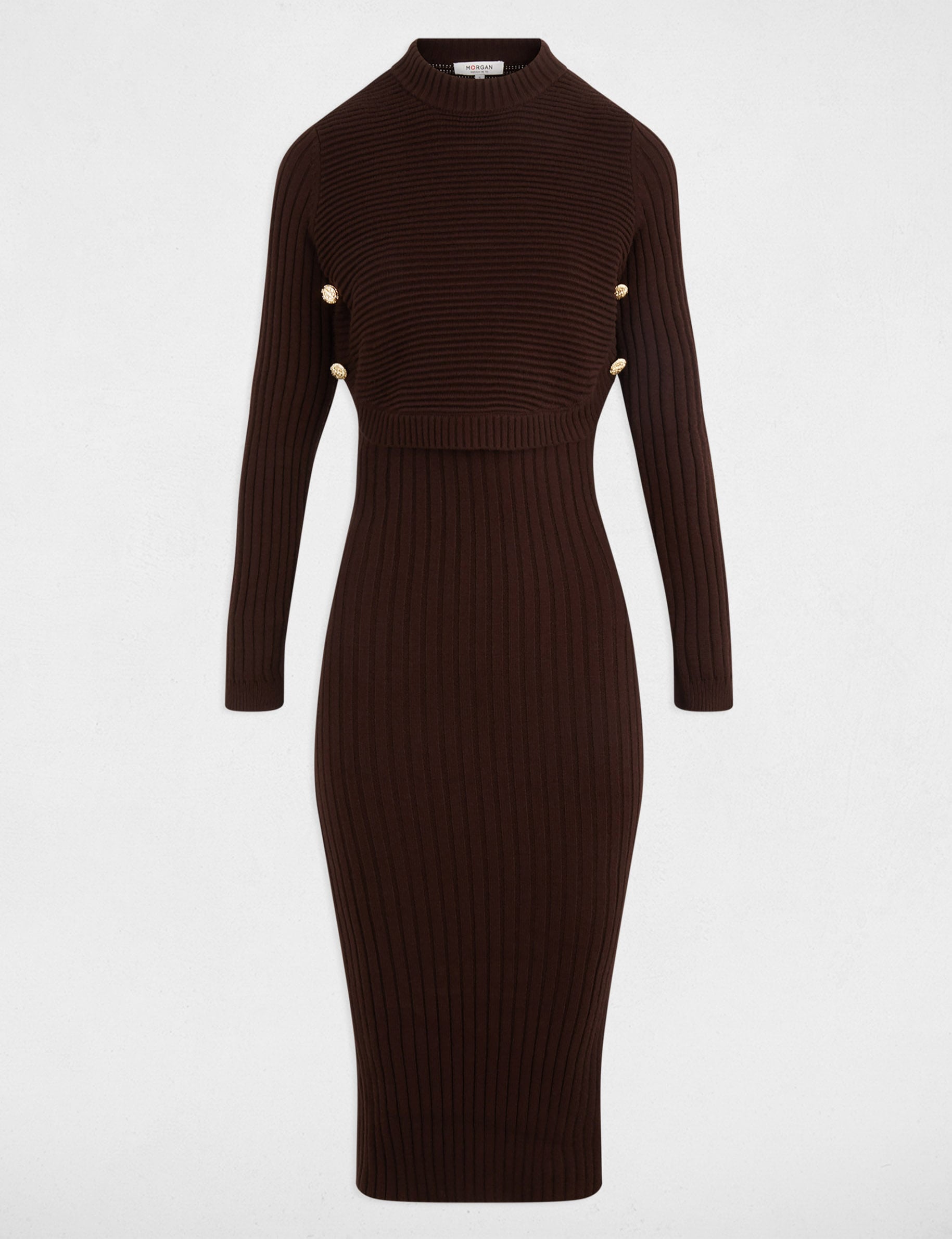 Kleid aus Strick mit langen &Auml;rmeln dunkelbraun damen