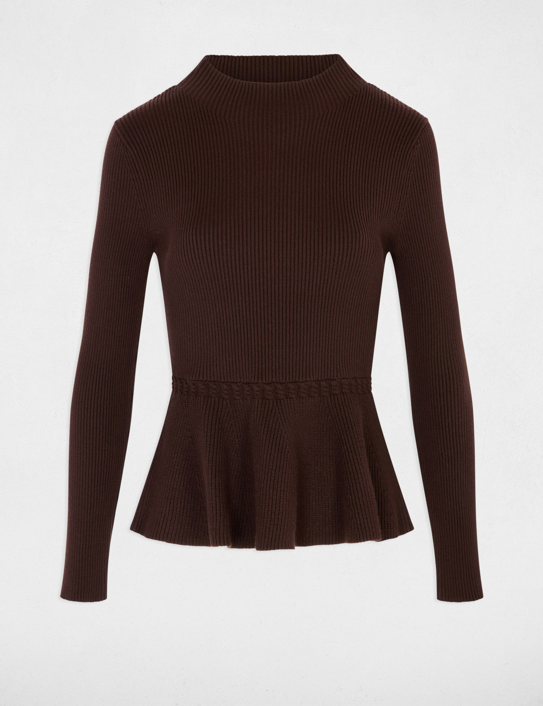 Pull col montant marron fonc&eacute; femme