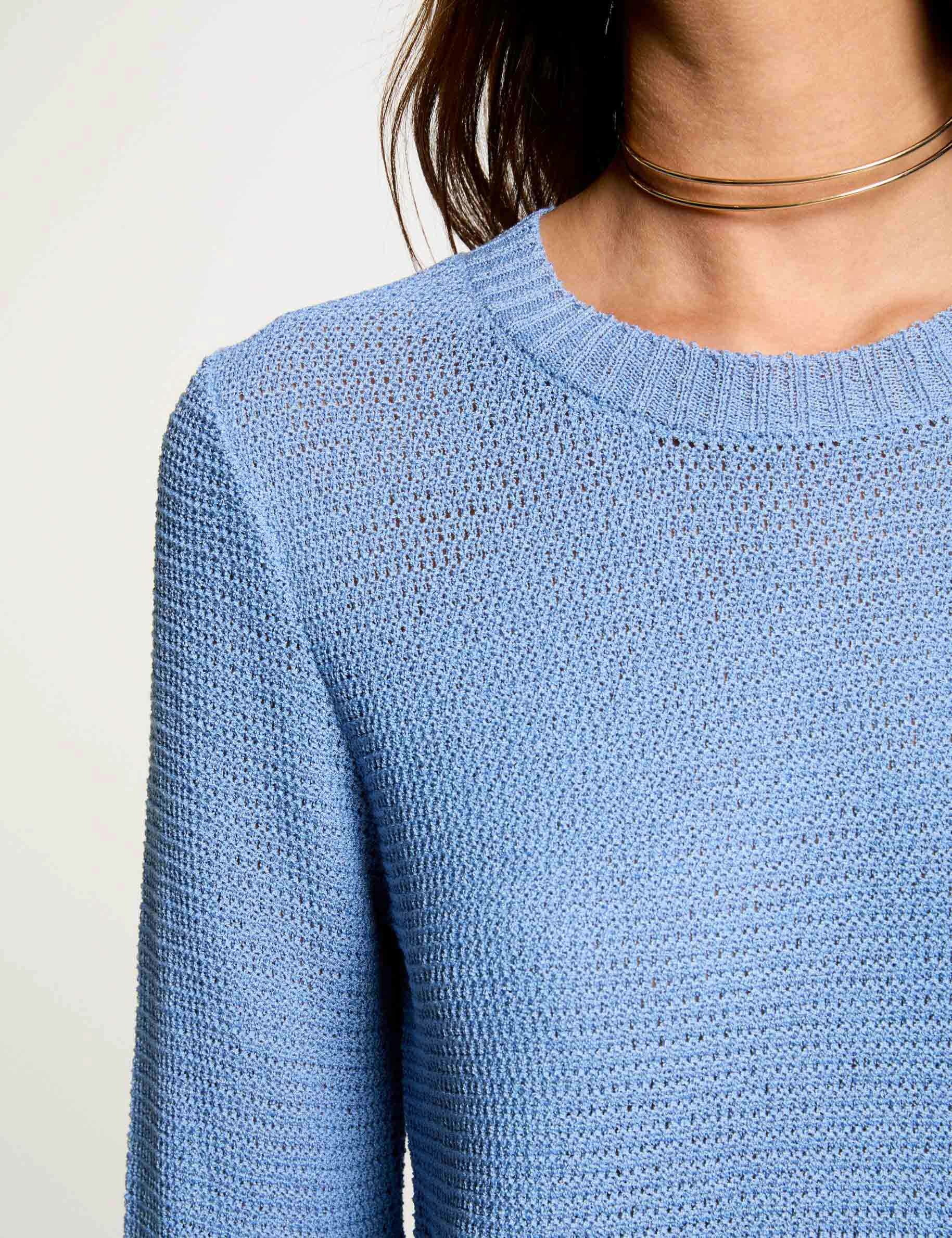 pull col rond ajoure bleu gris femme Pull col rond ajouré bleu gris femme