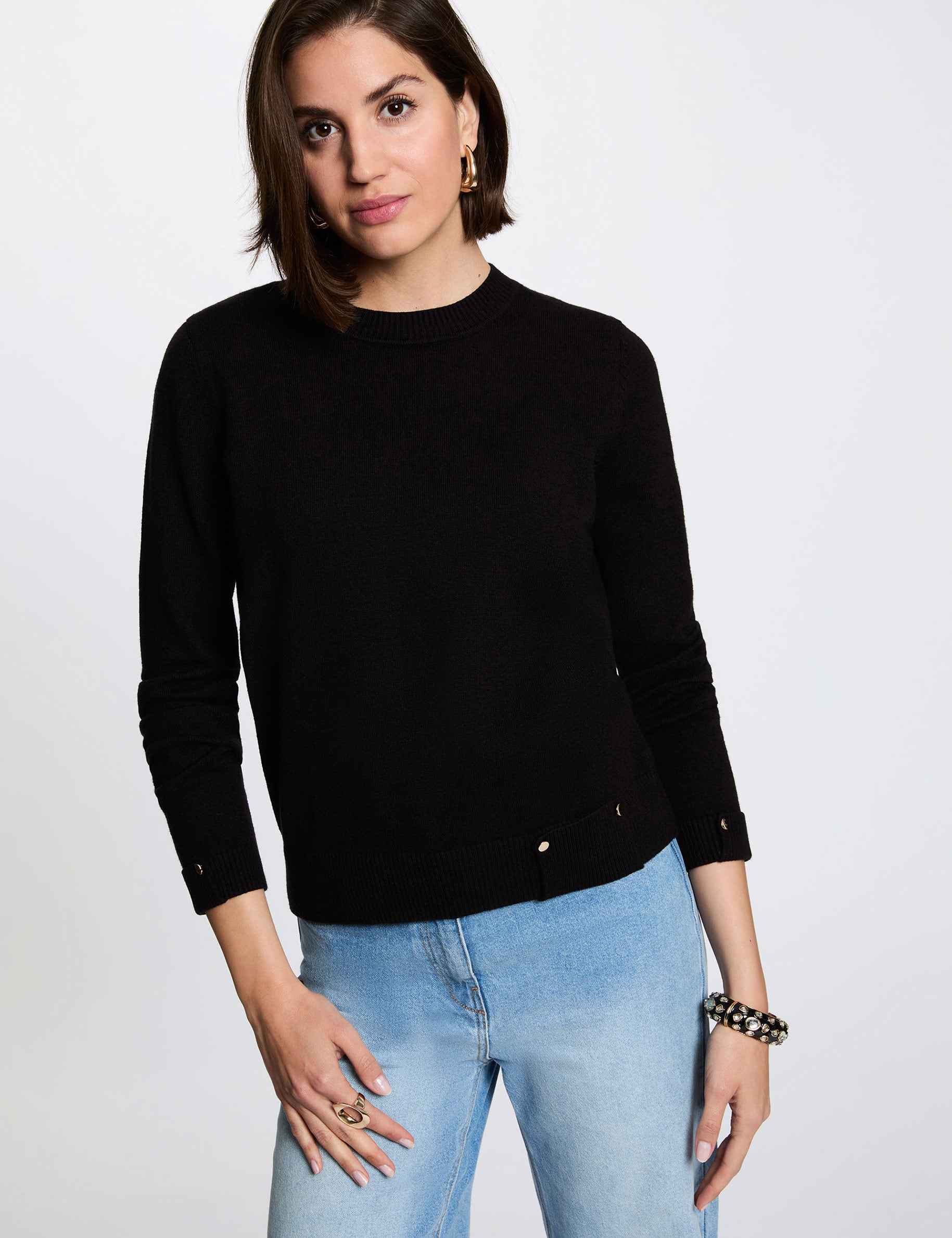 Pullover mit Rundhalsausschnitt schwarz damen