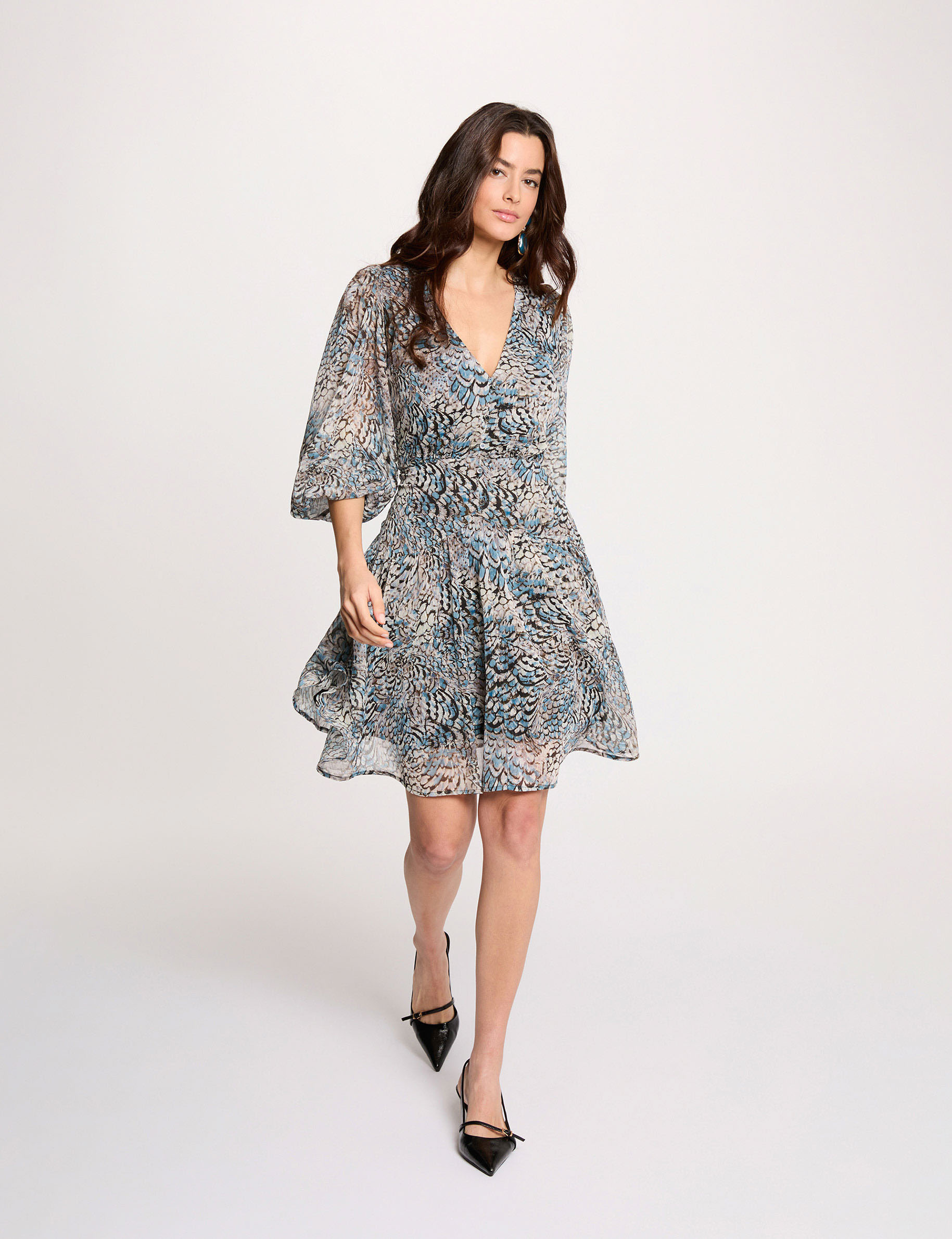 Kurzes kleid mit puff&auml;rmeln mehrfarbig damen