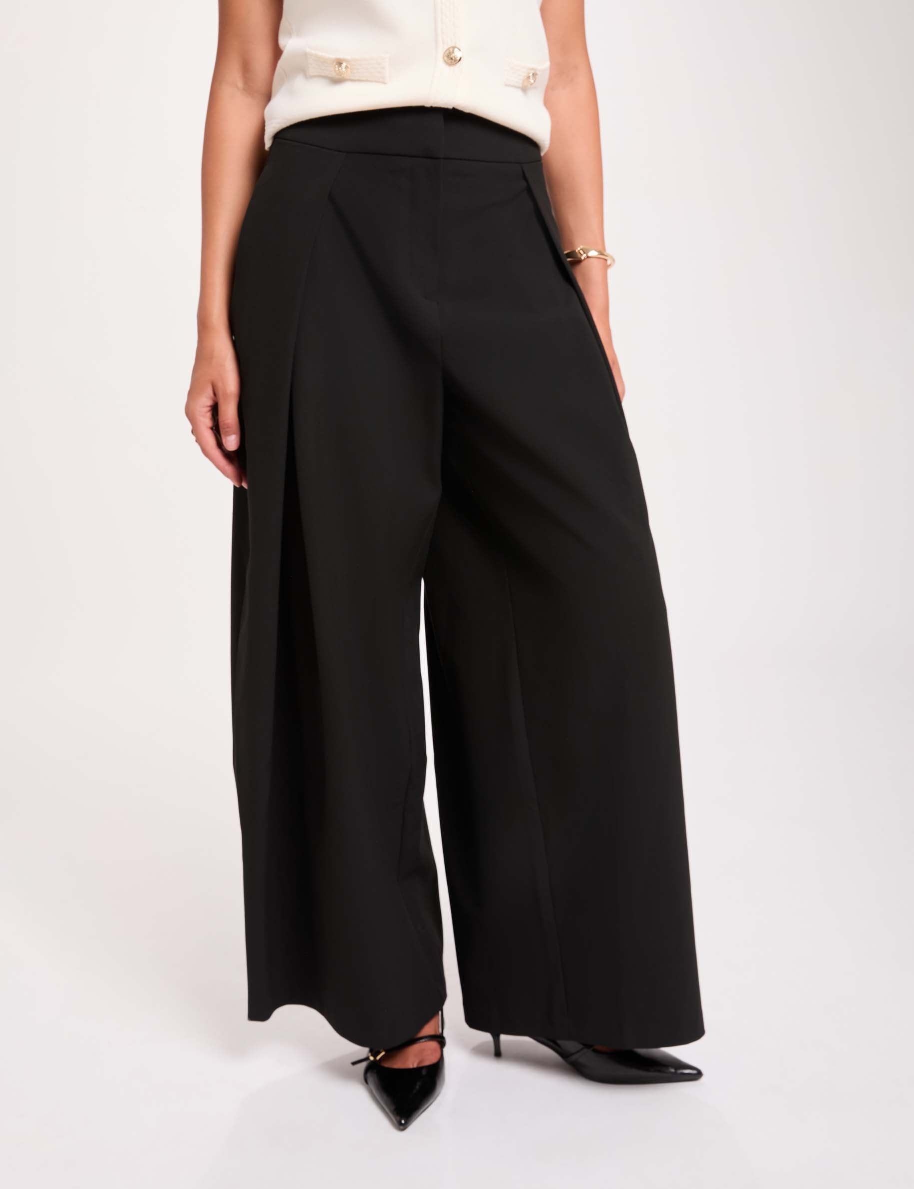 Weite hochgeschnittene Hose schwarz damen
