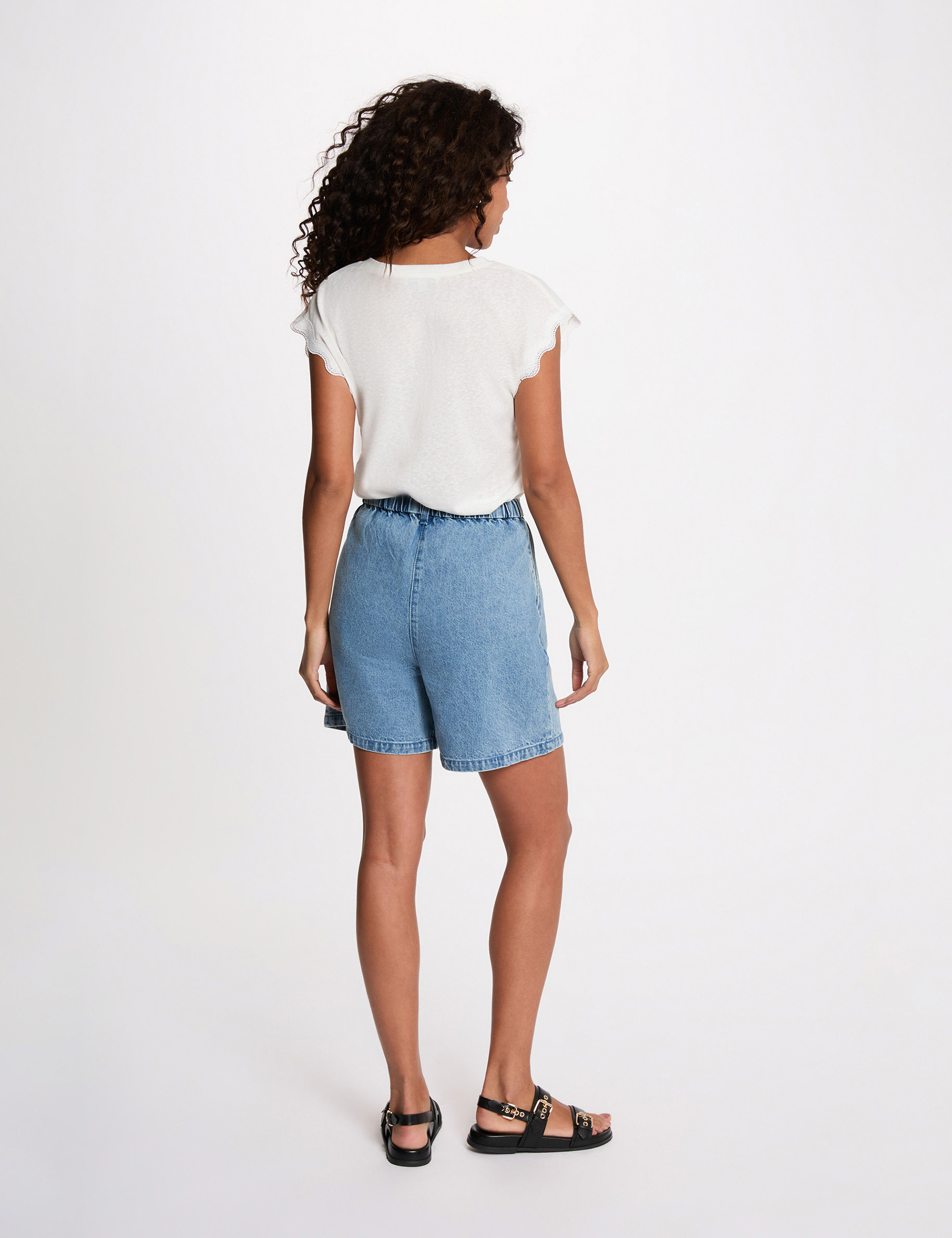 T-shirt col v manches courtes blanc femme