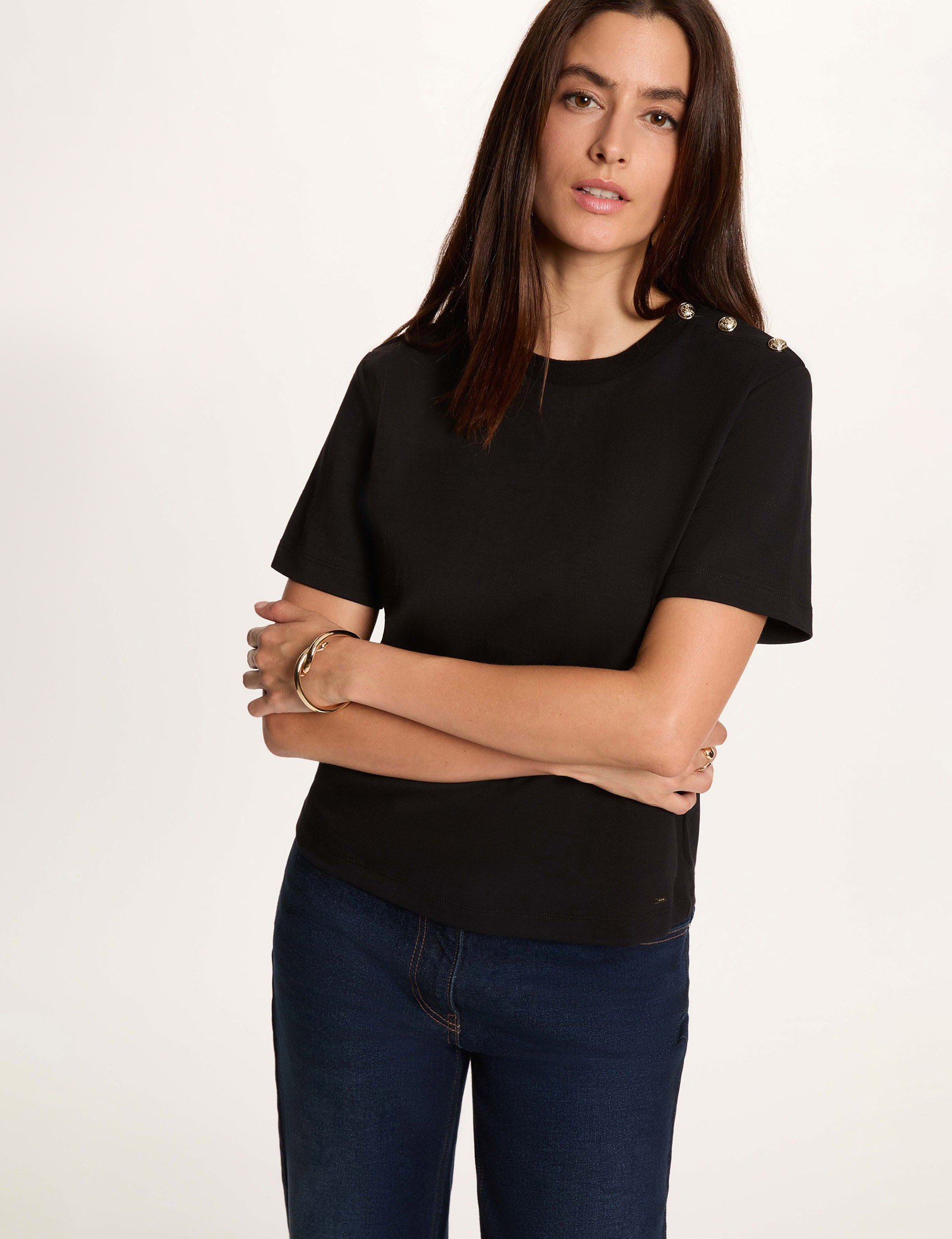 T-Shirt mit Rundhalsausschnitt schwarz damen