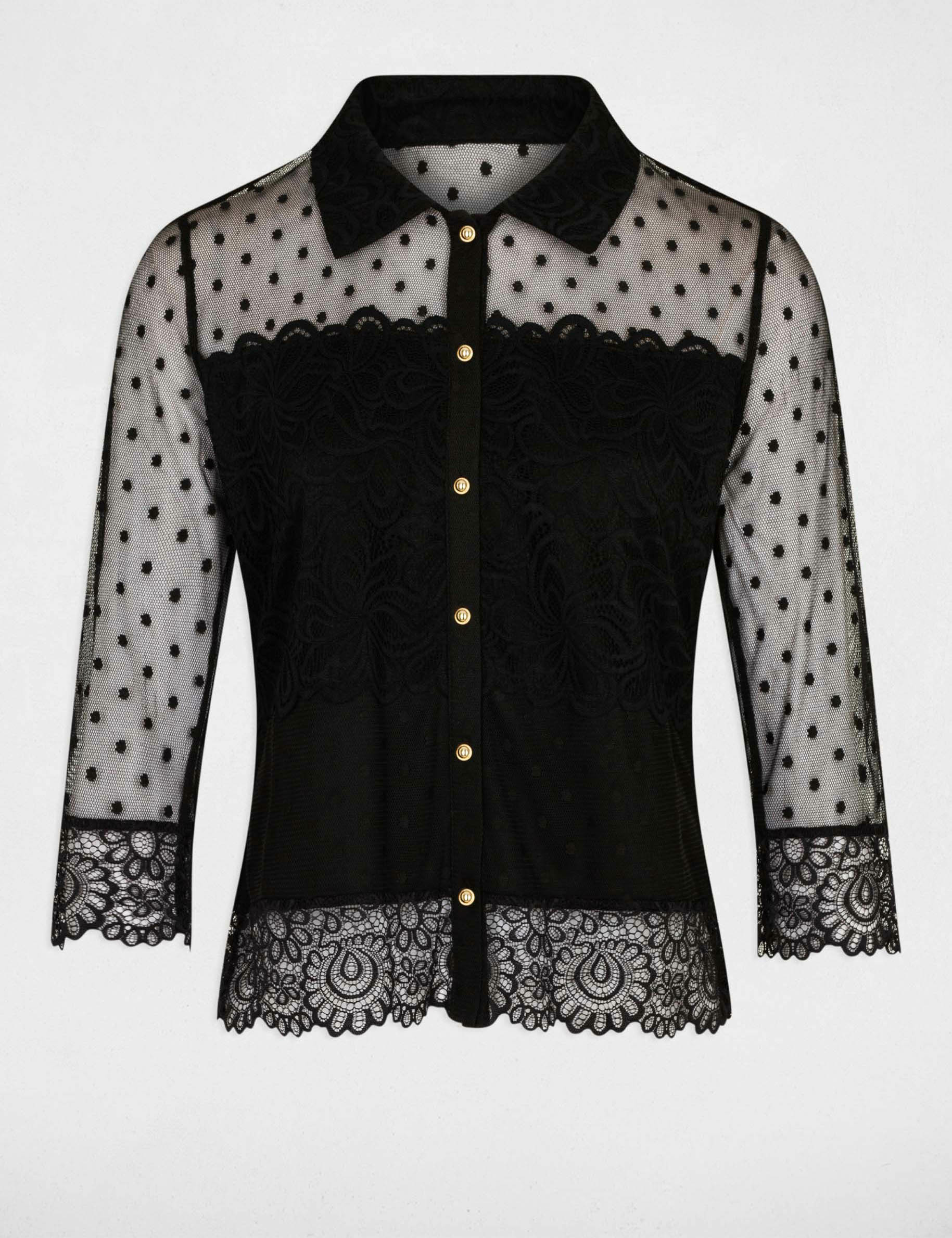t shirt manches 34 a plumetis noir femme T-shirt manches 3/4 à plumetis noir femme