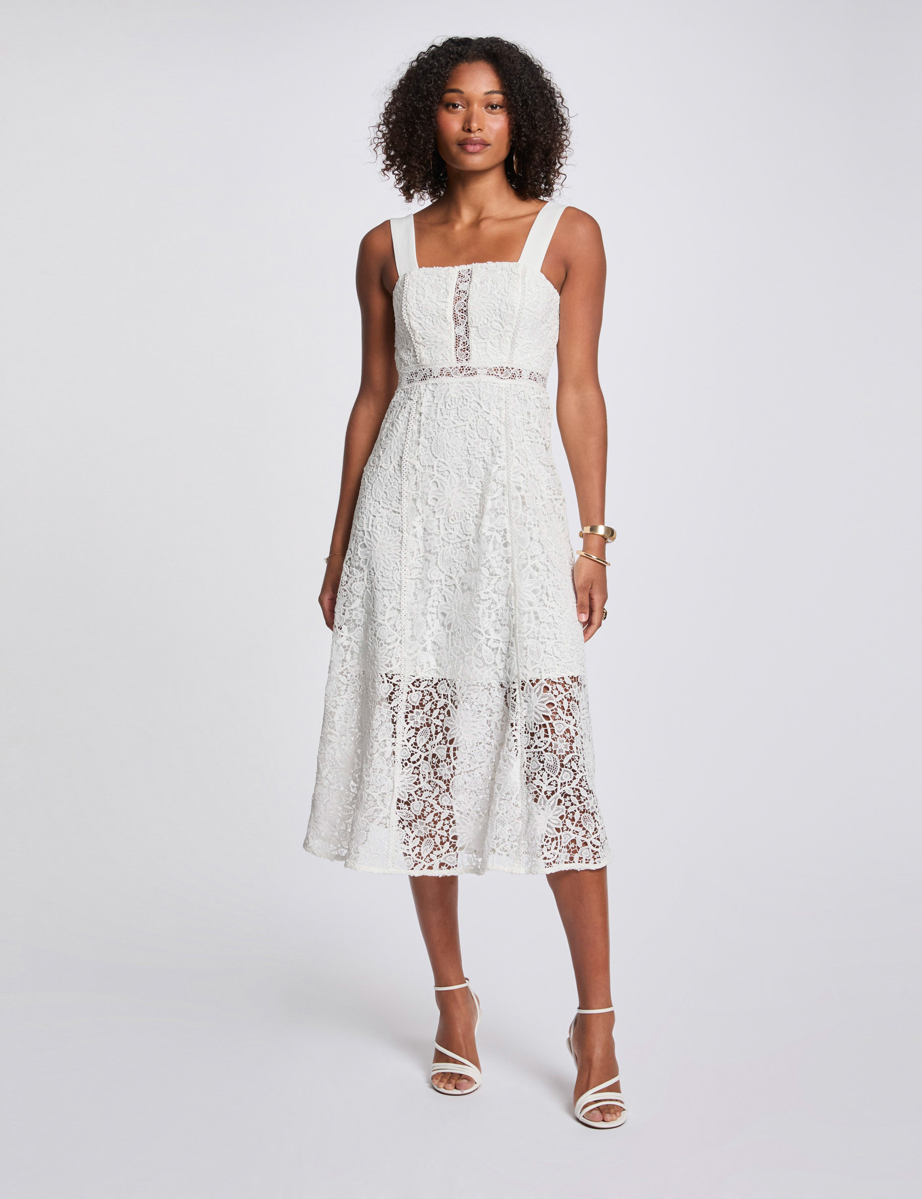 Robe midi trapèze dentelle blanc femme