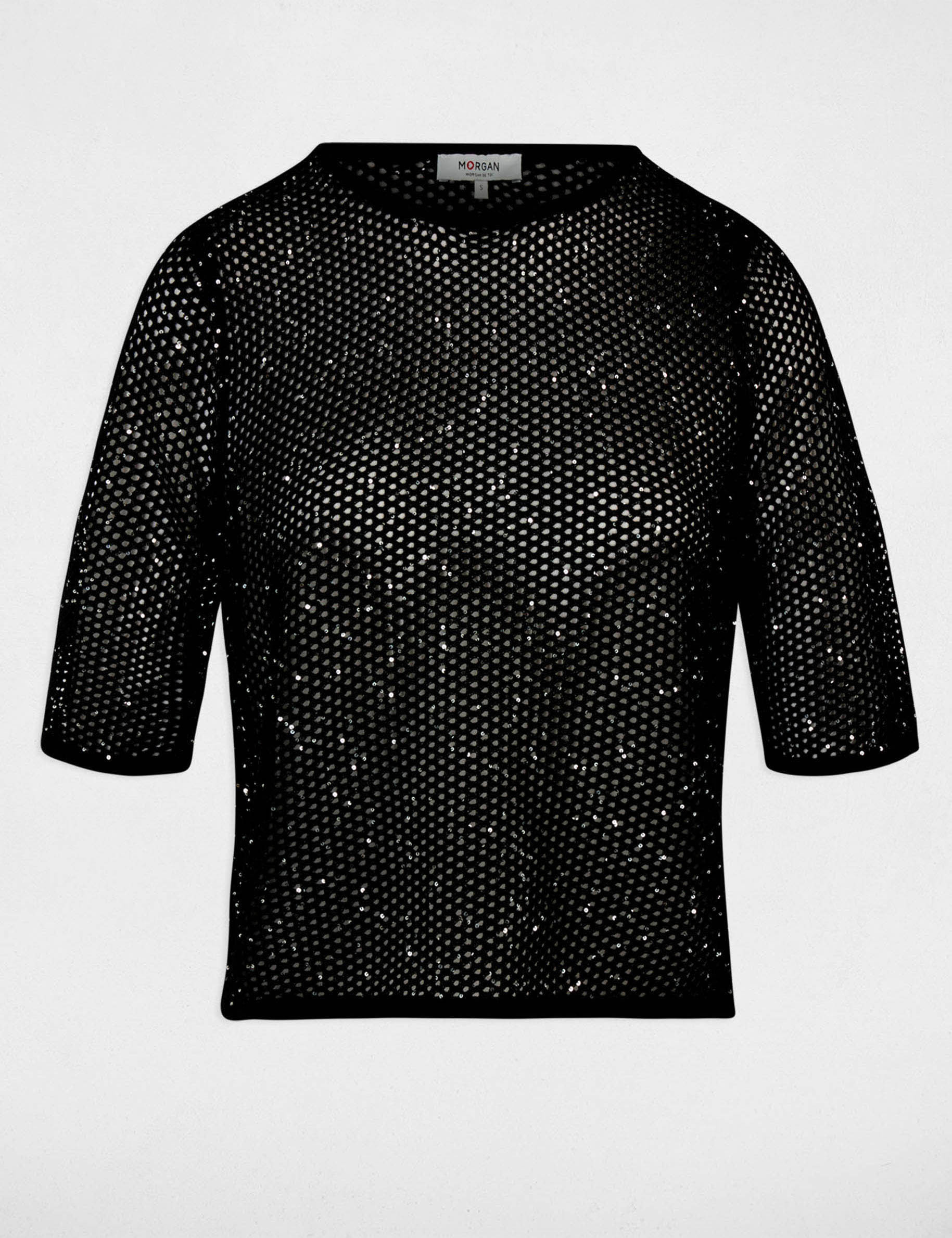 T-Shirt aus Netzstoff schwarz damen
