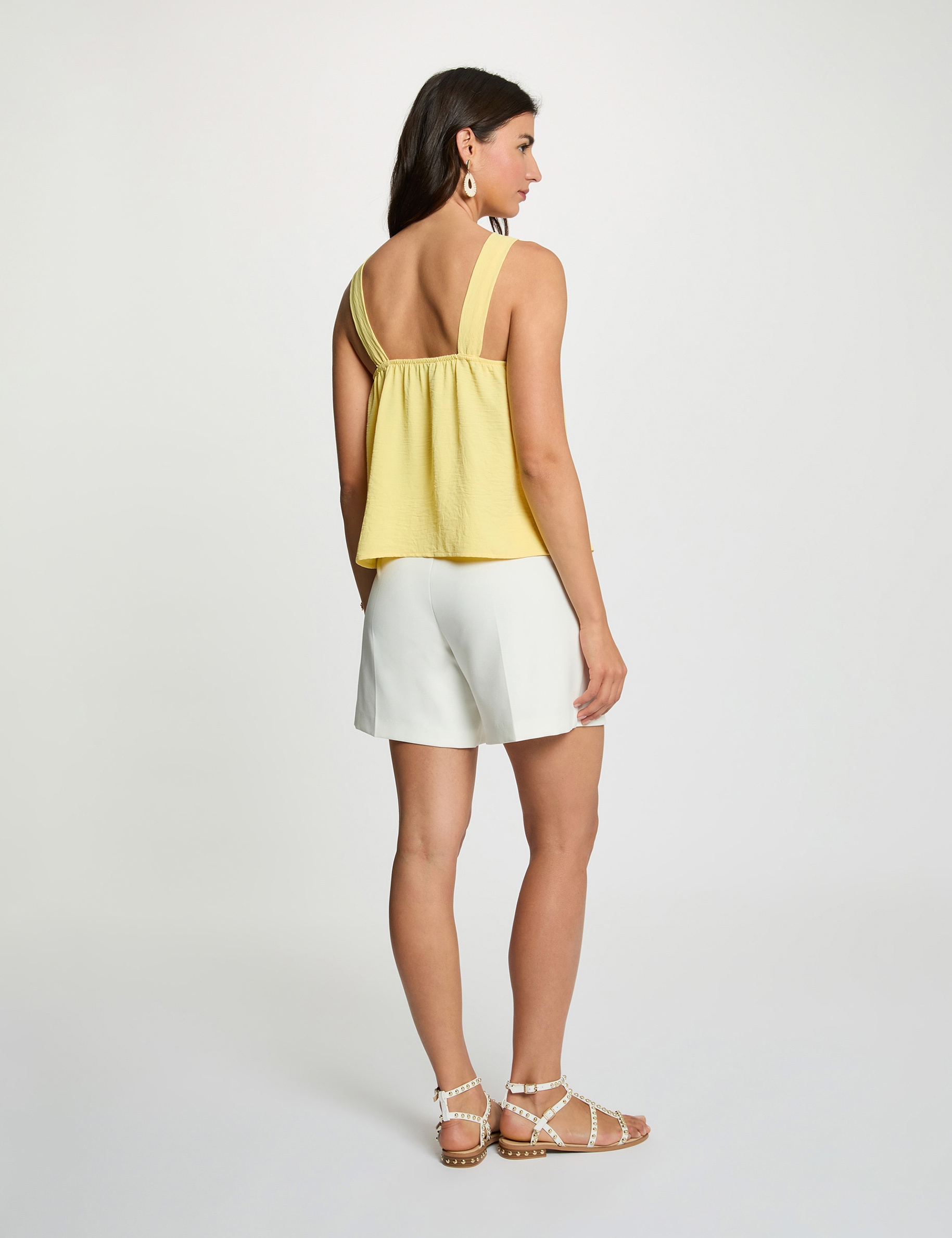 Top pliss&eacute; col montant jaune femme