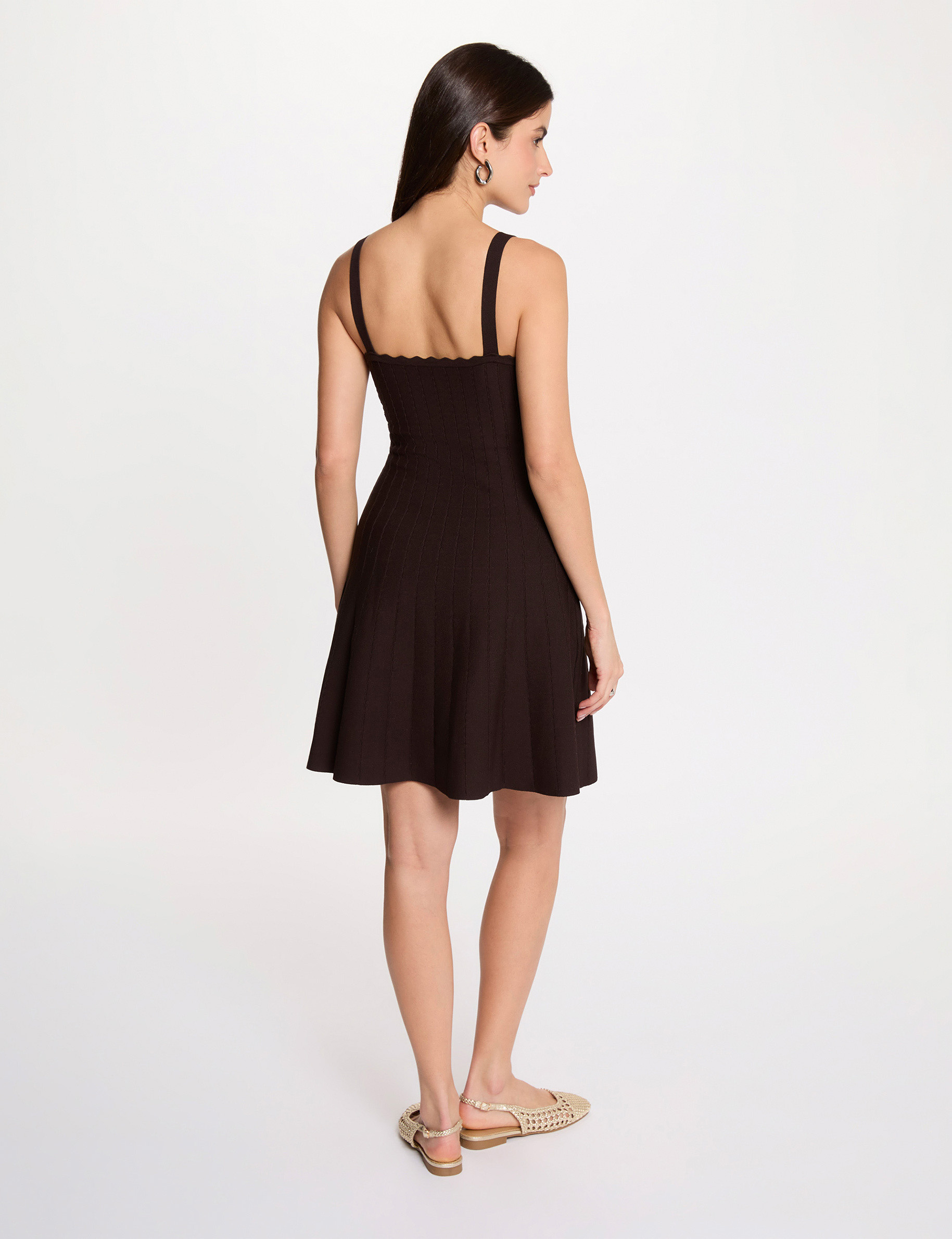 Robe tricot courte trap&egrave;ze marron fonc&eacute; femme