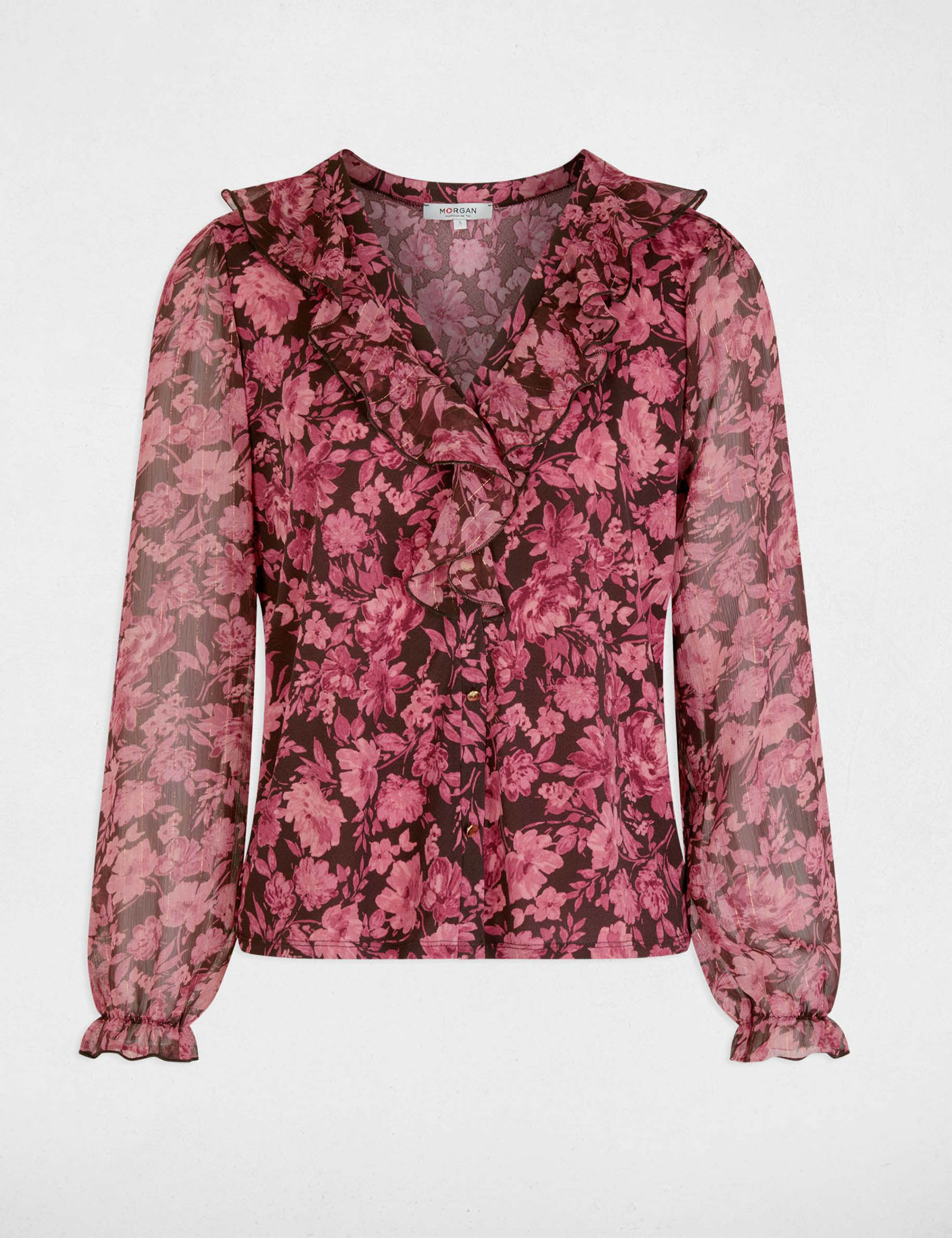 T-Shirt aus Voile mit V-Ausschnitt bordeaux damen