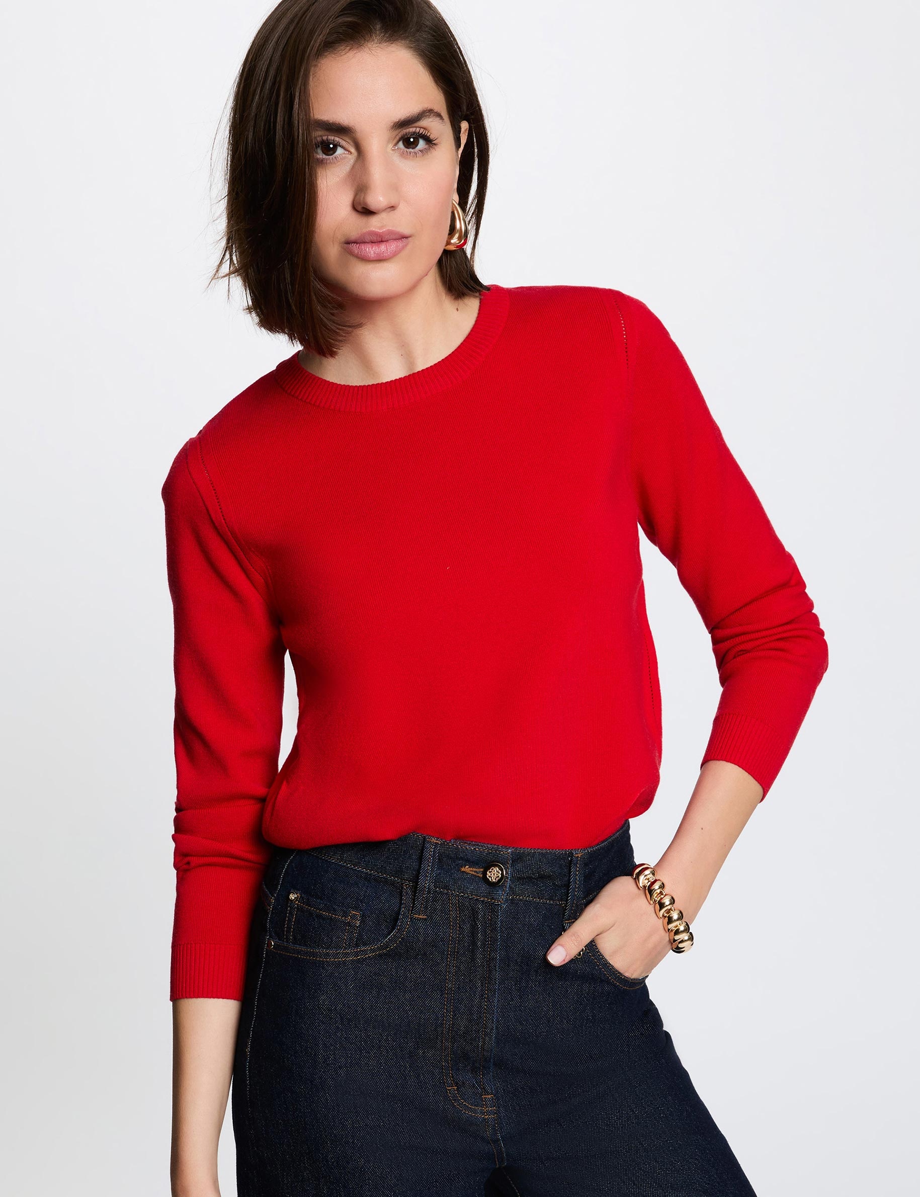 Pull maille relief rouge femme