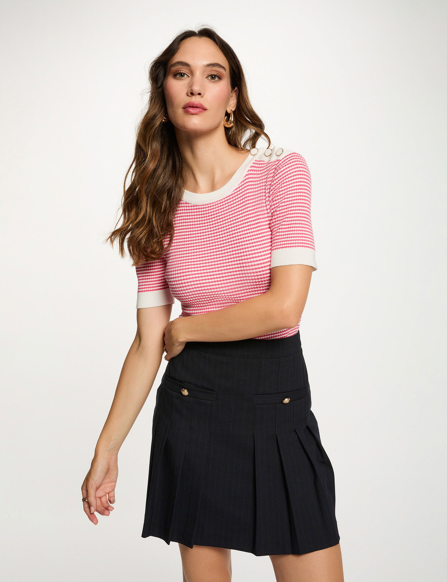 Jupe courte pliss&eacute;e bleu marine femme