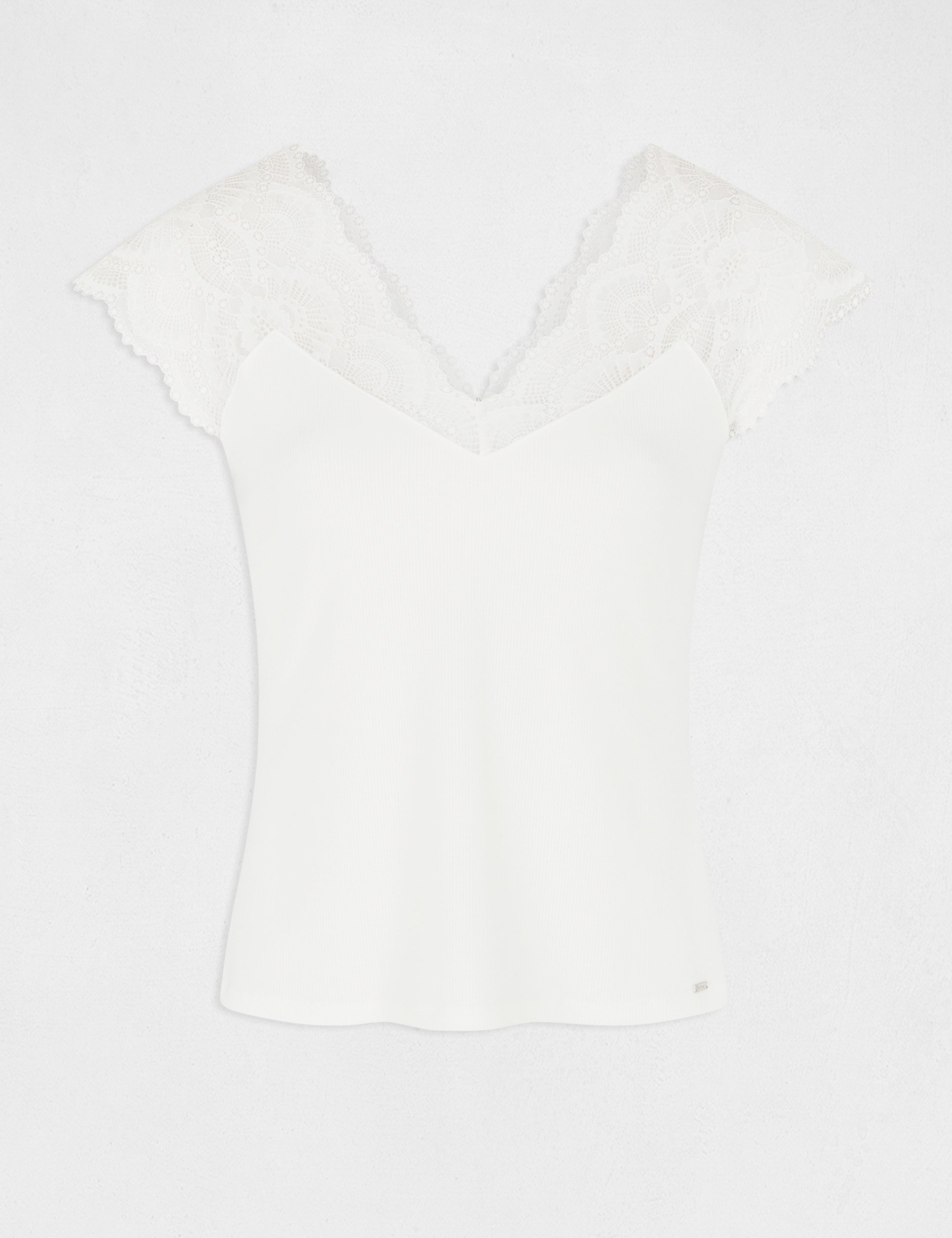 Kurzarmshirt mit Spitze elfenbein damen