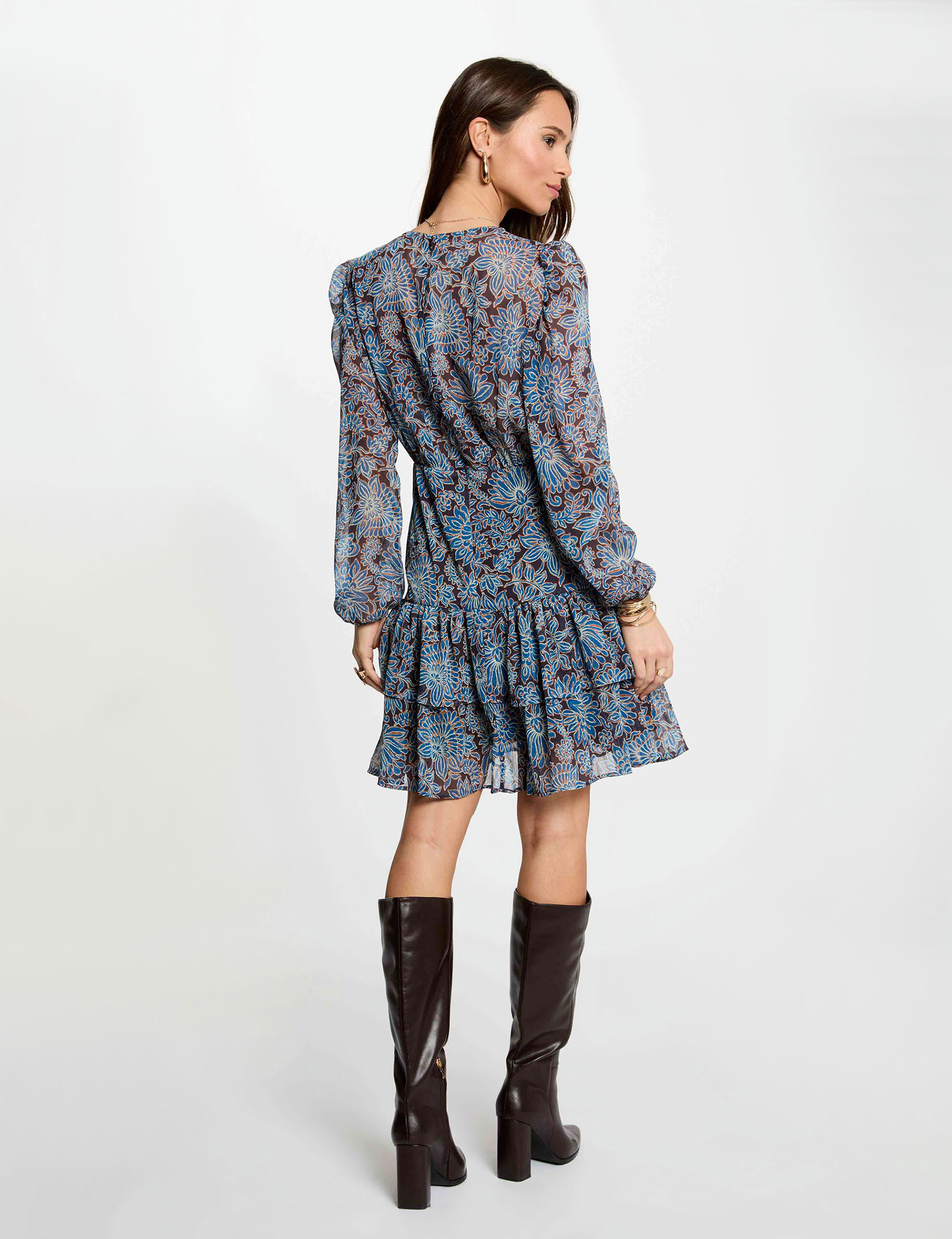 Robe courte ajust&eacute;e col v multicolore femme