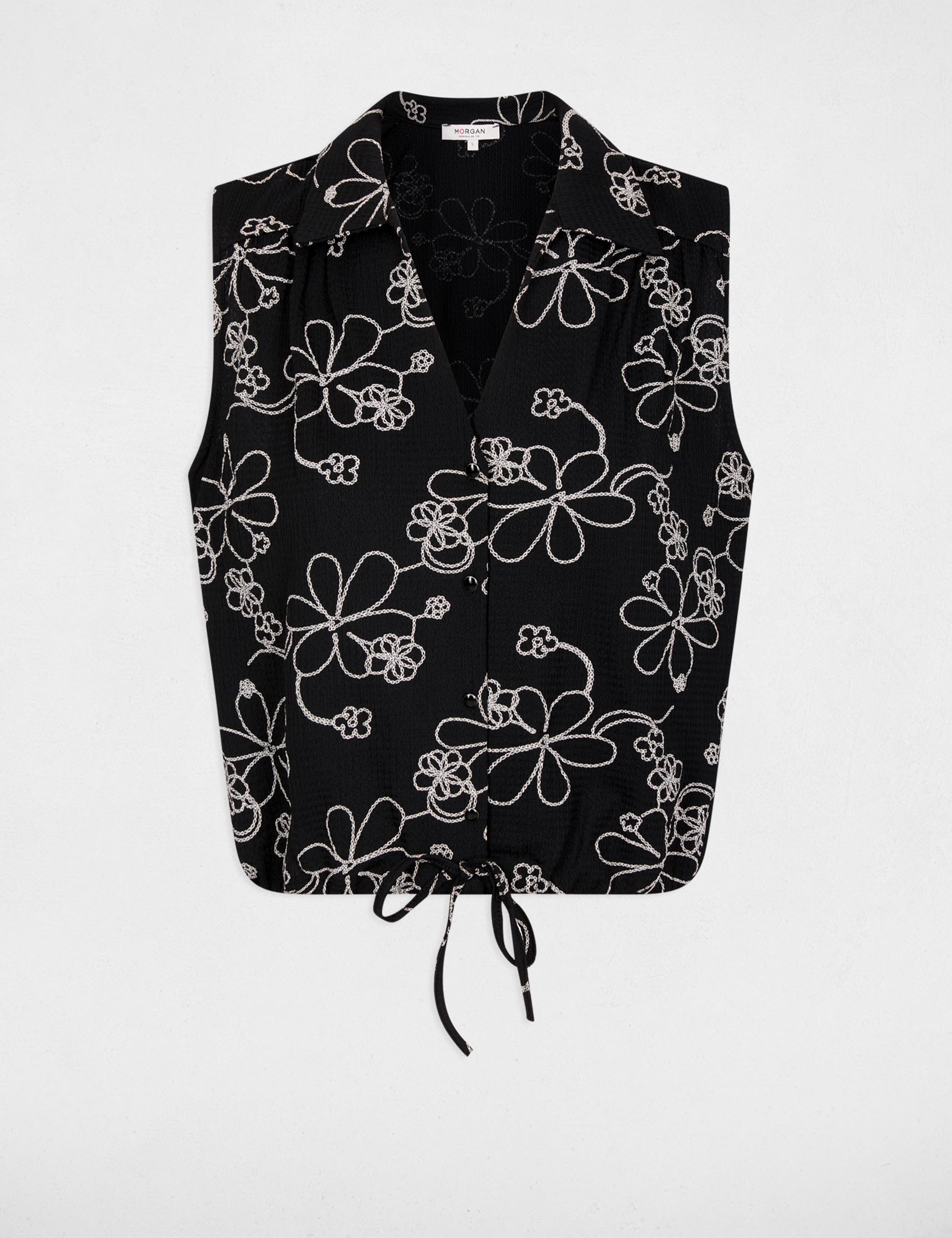 Chemise sans manches col v noir femme