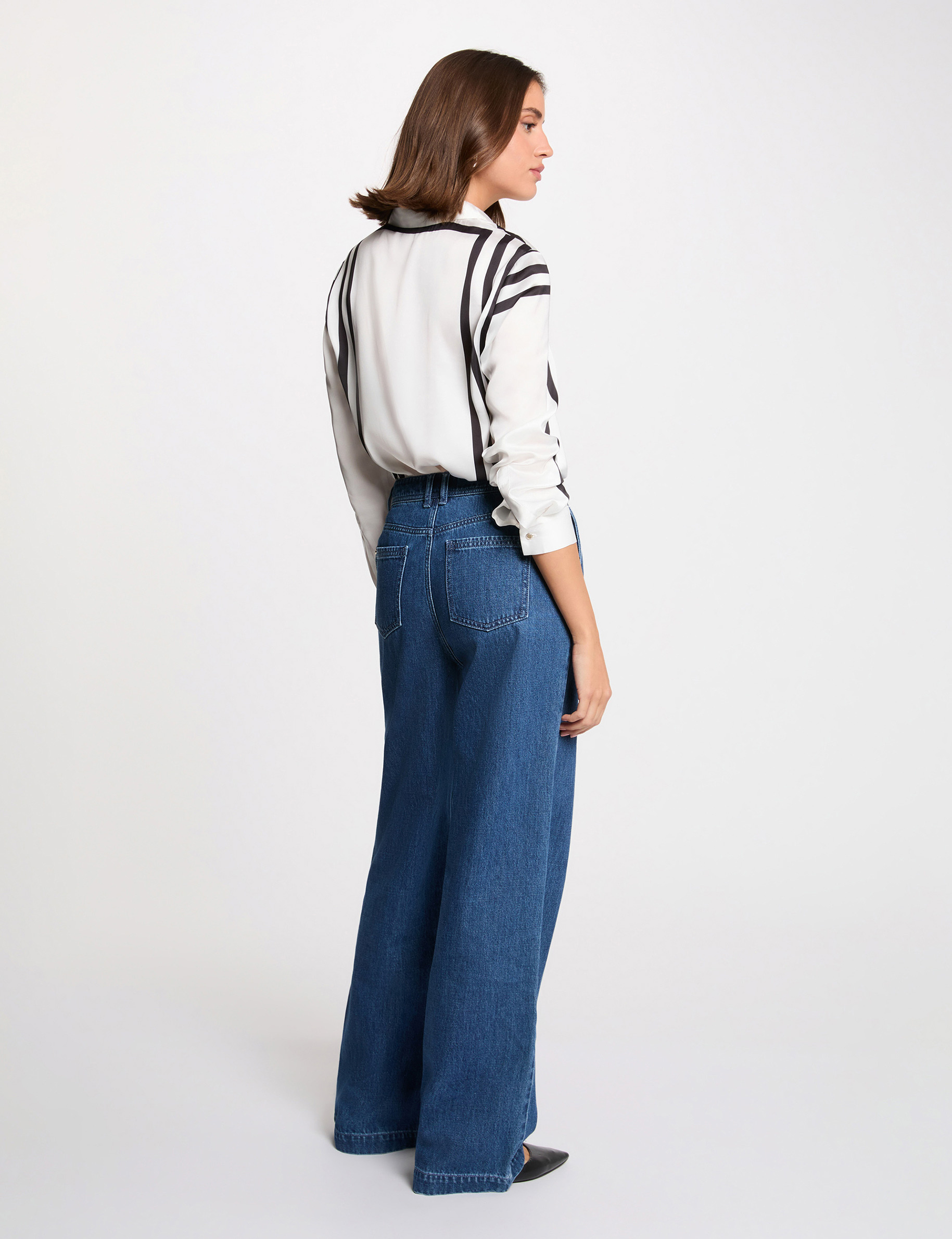 Chemise manches longues ray&eacute;e blanc femme