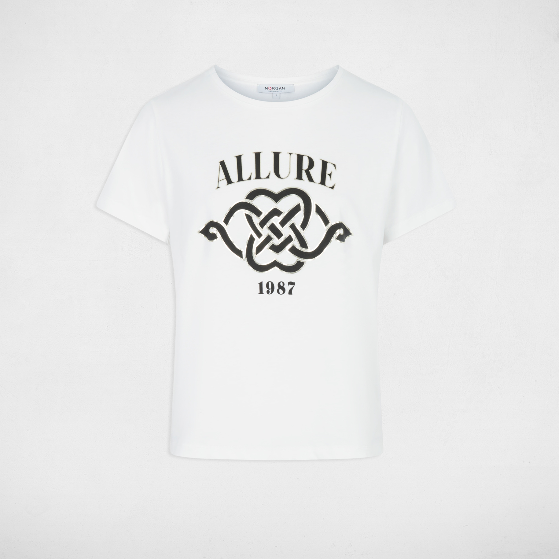 T-shirt imprim&eacute; col rond blanc femme