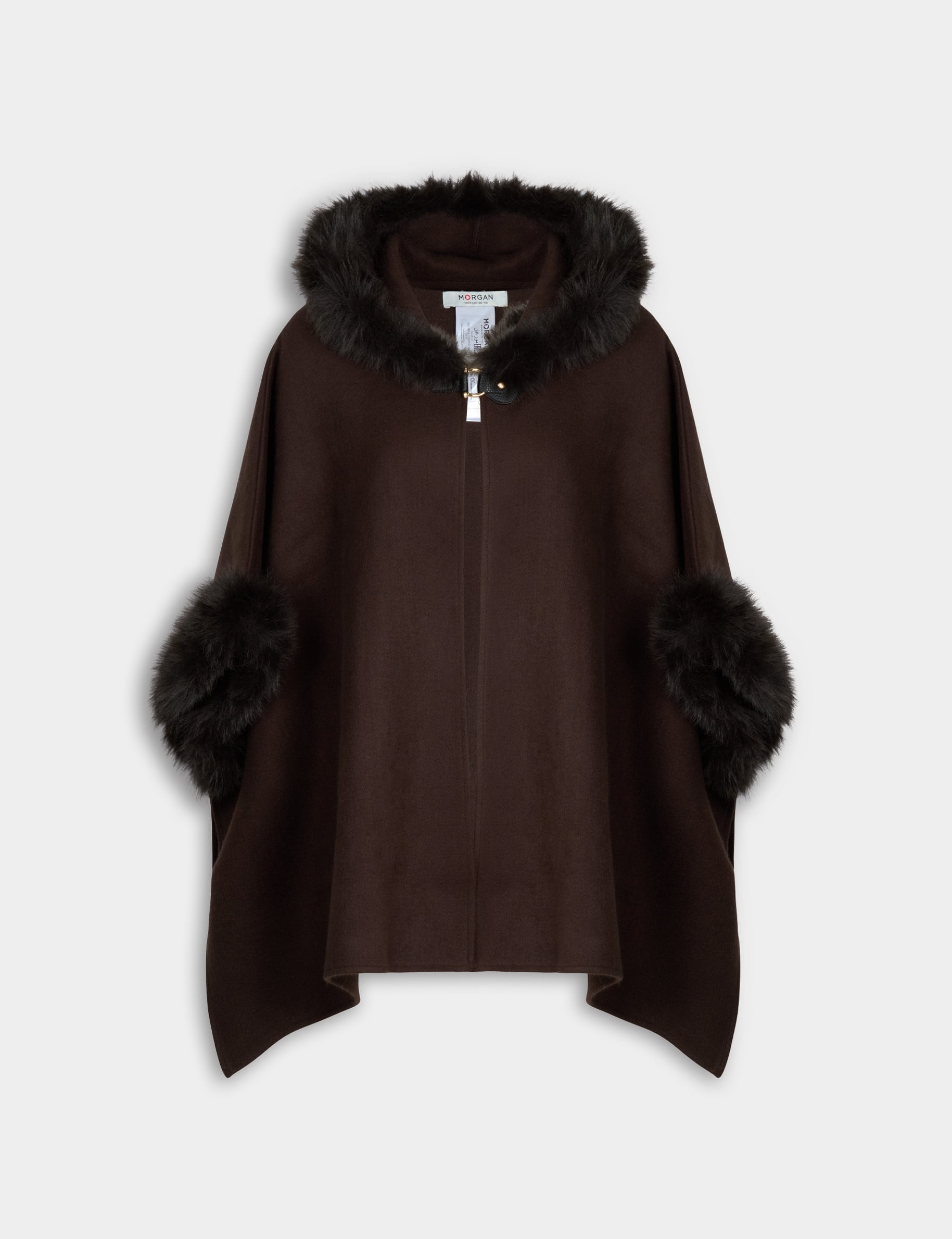 Poncho aus Kunstfell dunkelbraun damen